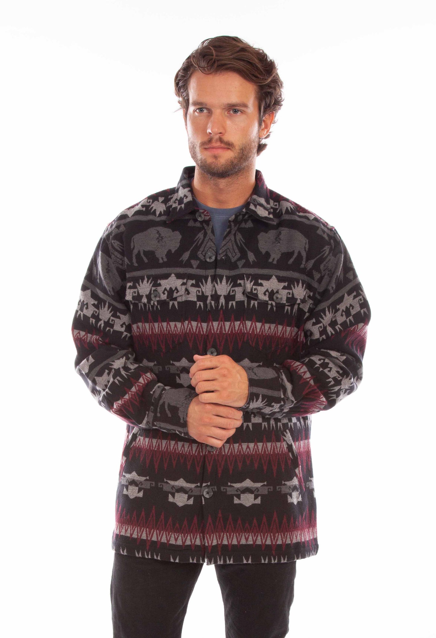 Scully Western Men's Buffalo Print Shirt Jacket in Gray