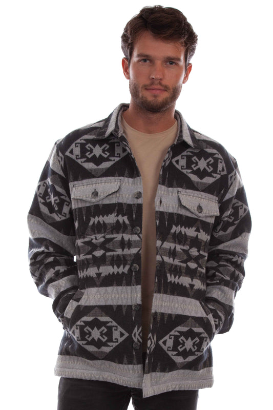 Scully Western Men's South Stripe Print Jacquard Flannel Shacket in Grey