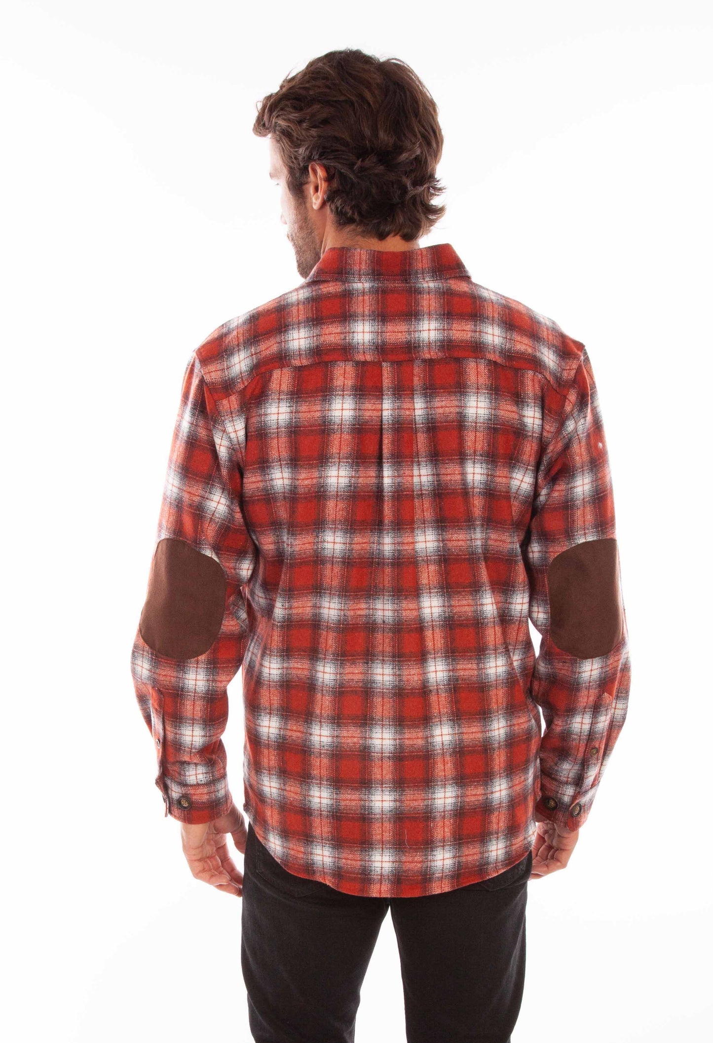 Scully Western Men's Medium Weight Wool Blend Flannel Shirt in Rust-Black