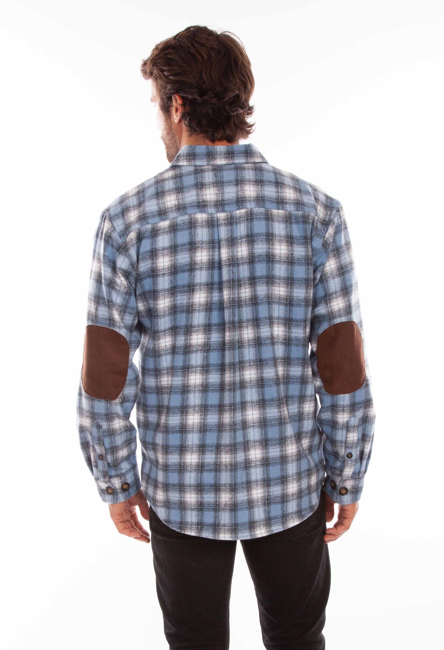 Scully Western Men's Medium Weight Wool Blend Flannel Shirt in Slate Blue-Black