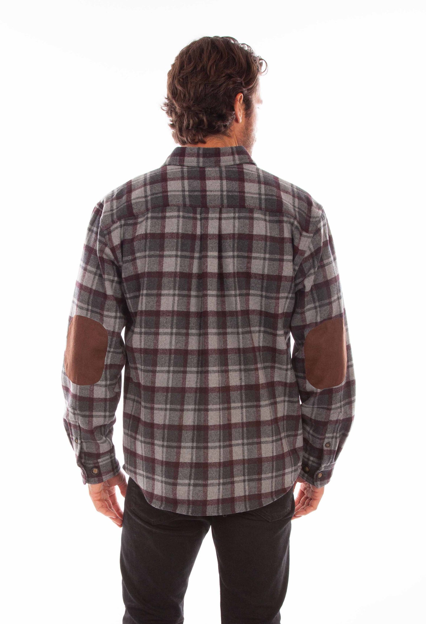 Scully Western Men's Medium Weight Wool Blend Flannel Shirt in Charcoal-Burgundy