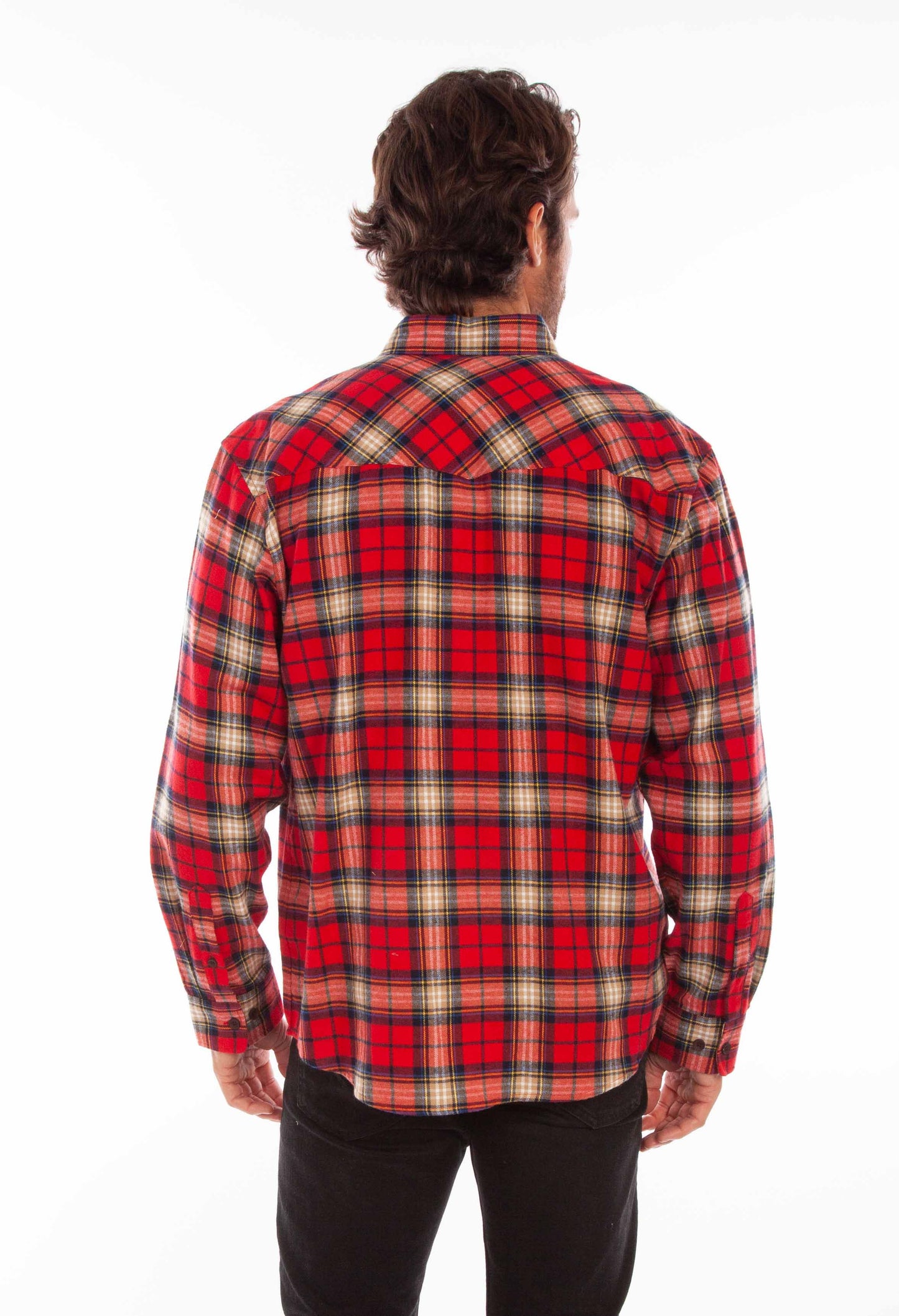 Scully Western Men's Plaid Cotton Flannel Shirt in Red