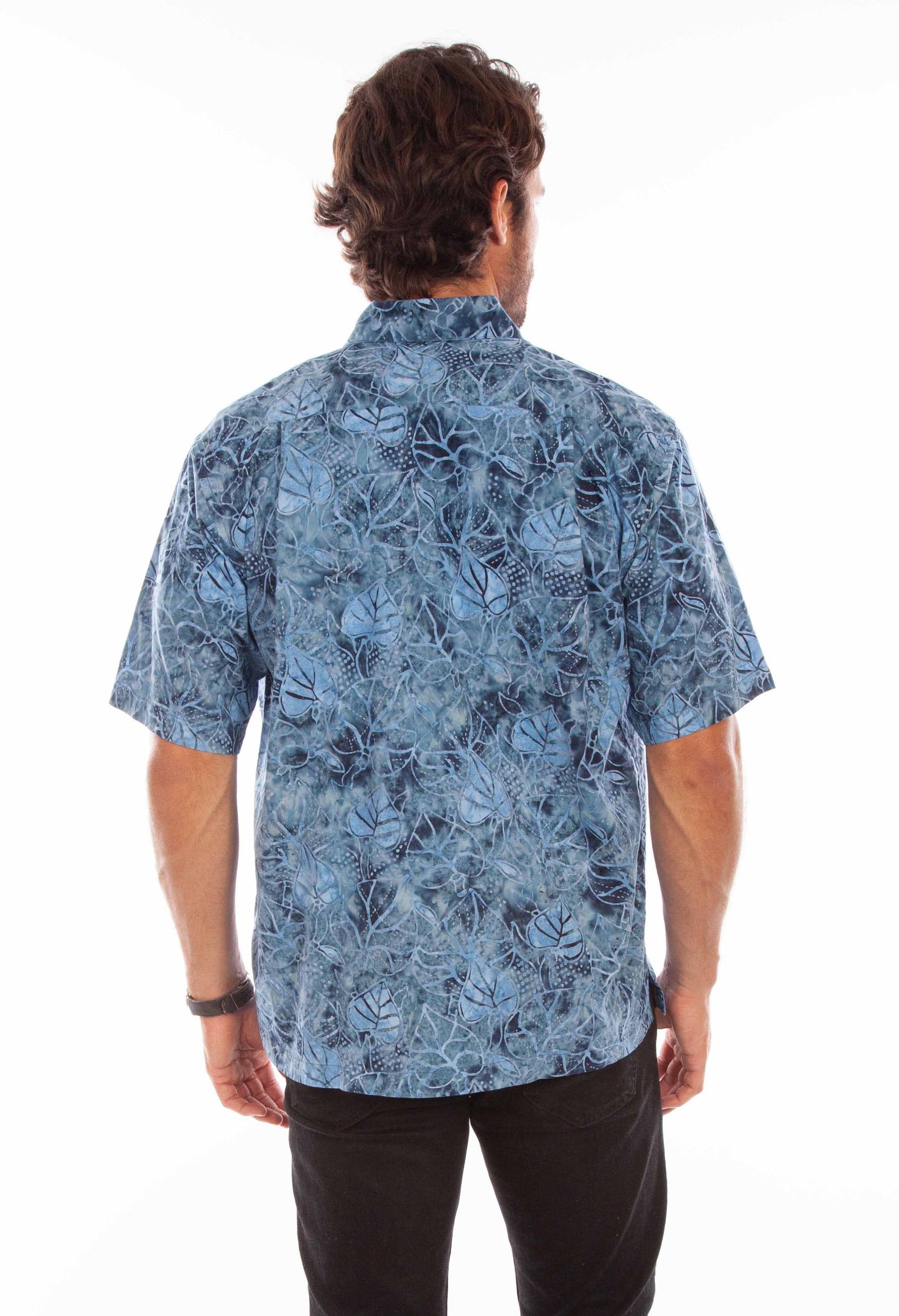 Scully Western Men's Batik Leaf Print Button Shirt in Blue