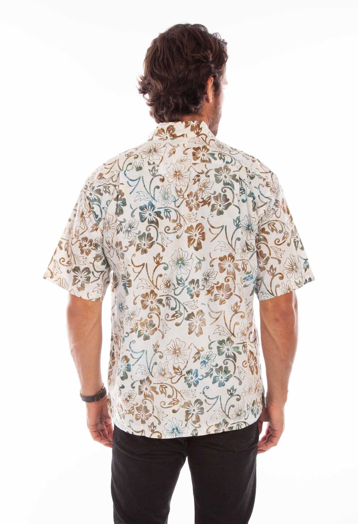 Scully Western Men's Batik Floral Print Shirt in Natural