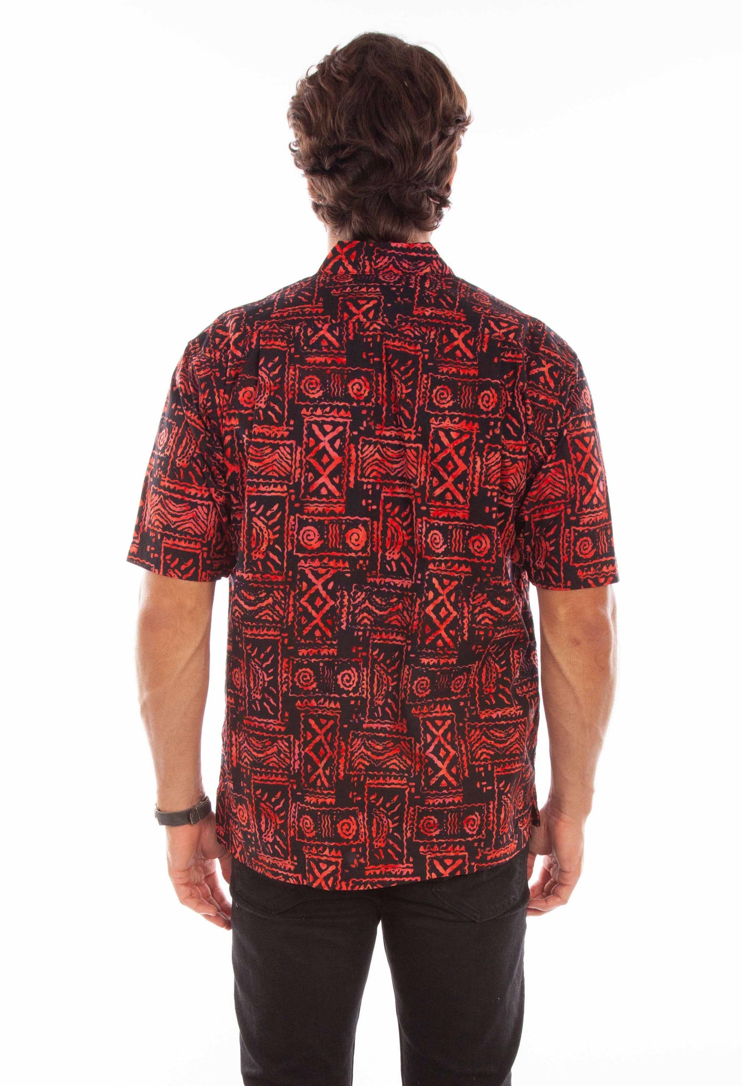 Scully Western Men's Batik Tribal Pattern Shirt in Red