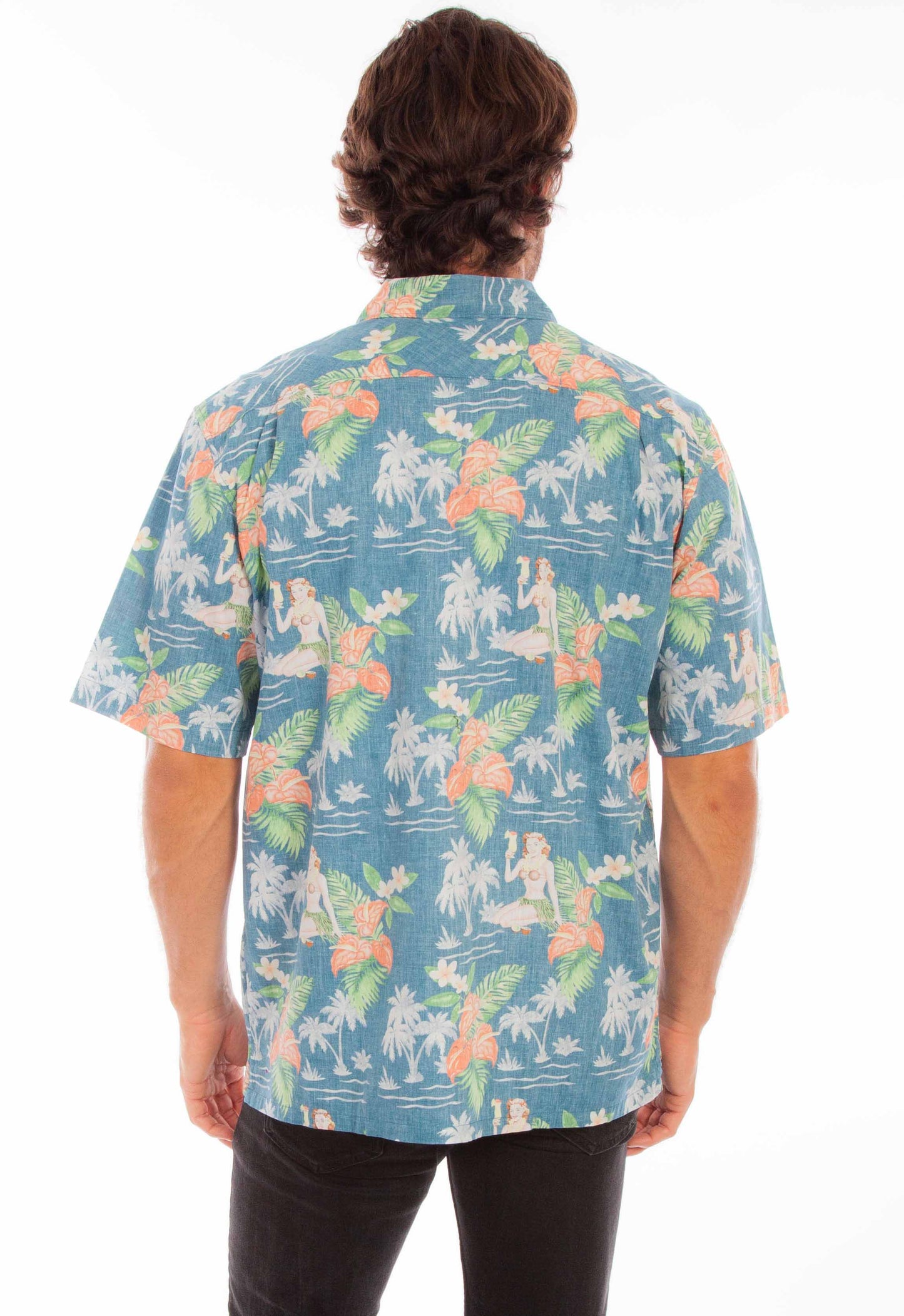 Scully Western Men's Hawaiian Coconut Shirt in Blue