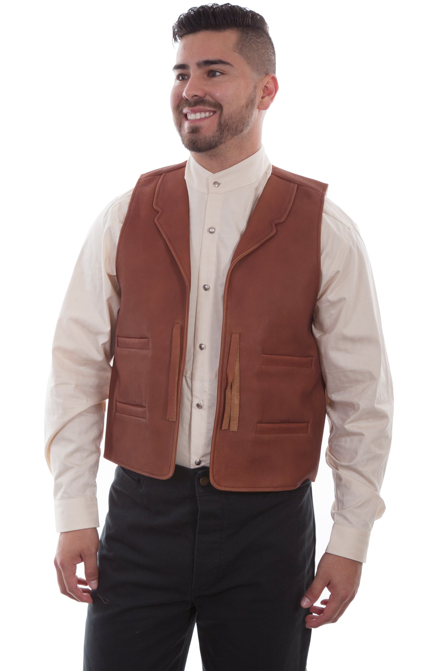 Scully Western Men's Leather Canvas Adjustable Vest in Brown