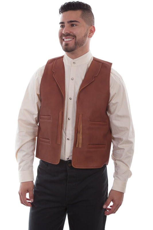 Scully Western Men's Leather Canvas Adjustable Vest in Brown