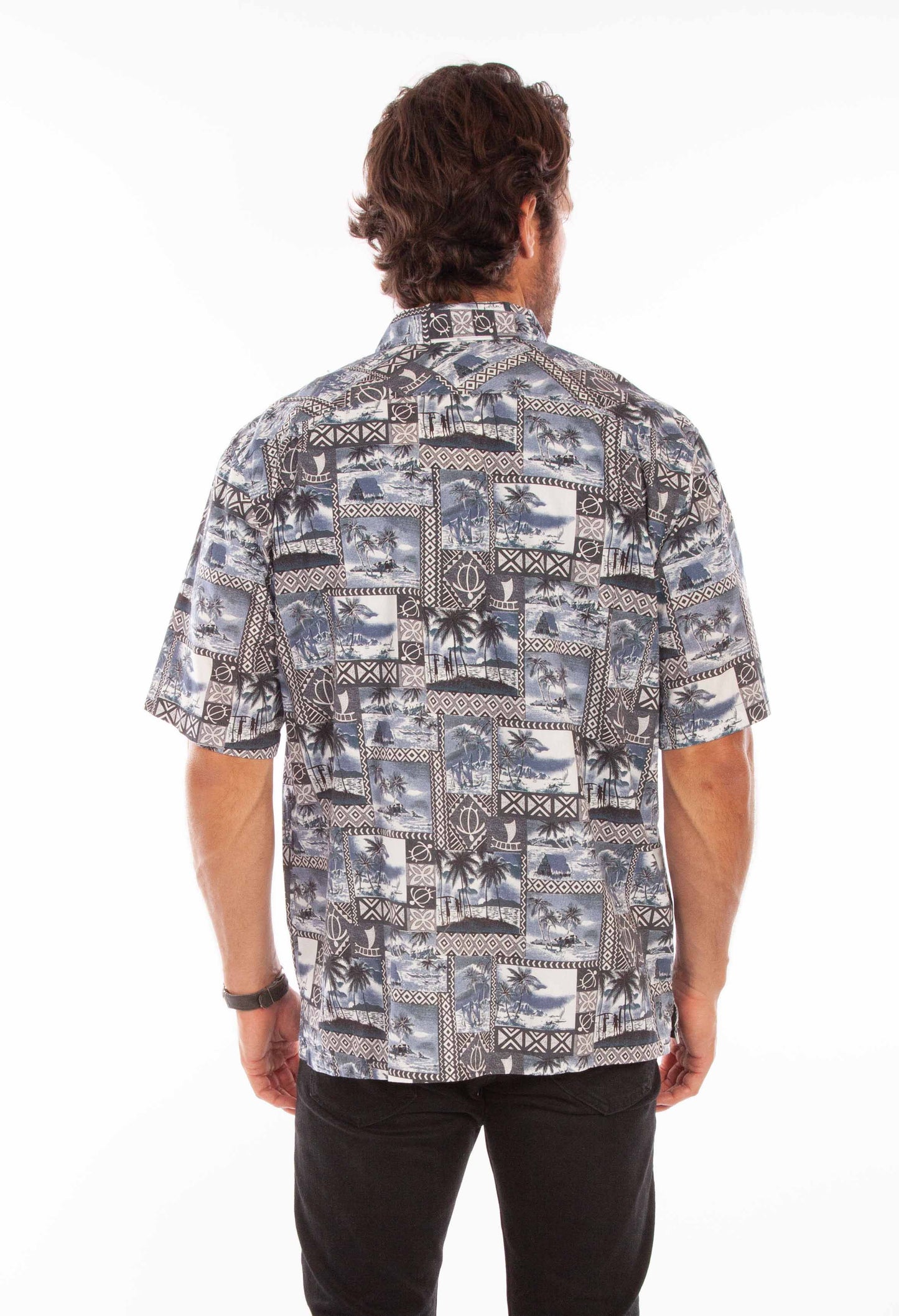 Scully Western Men's Hawaiian Print Shirt in Midnight Sky