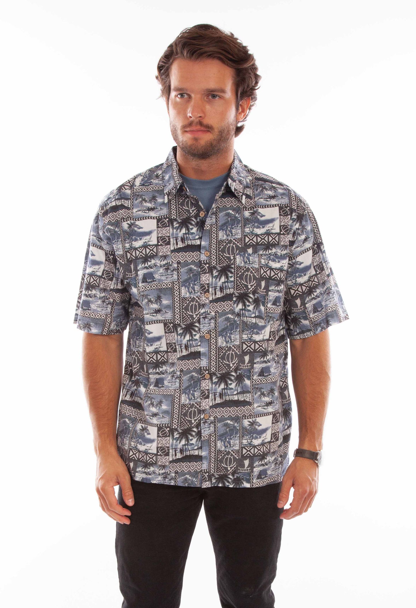 Scully Western Men's Hawaiian Print Shirt in Midnight Sky