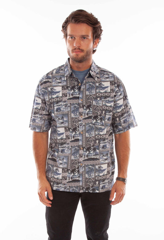 Scully Western Men's Hawaiian Print Shirt in Midnight Sky