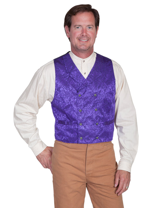 Scully Men's Wahmaker Floral Silk Double Breasted Vest in Purple