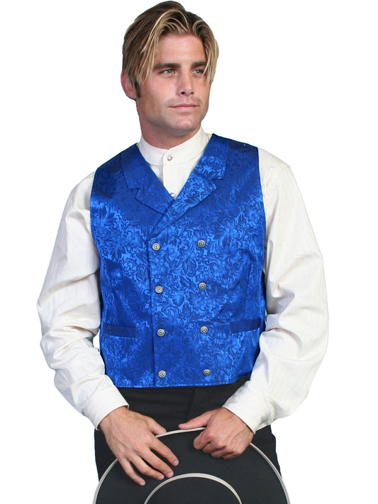 Scully Men's Wahmaker Wahmaker Floral Silk Double Breasted Vest in Royal