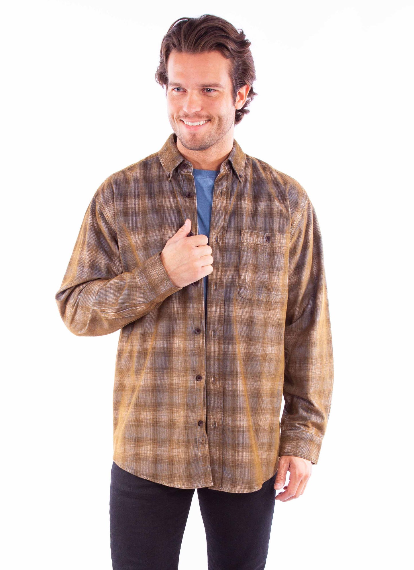 Scully Western Men's Sherpa Lined Shirt Jacket in Blue-Brown