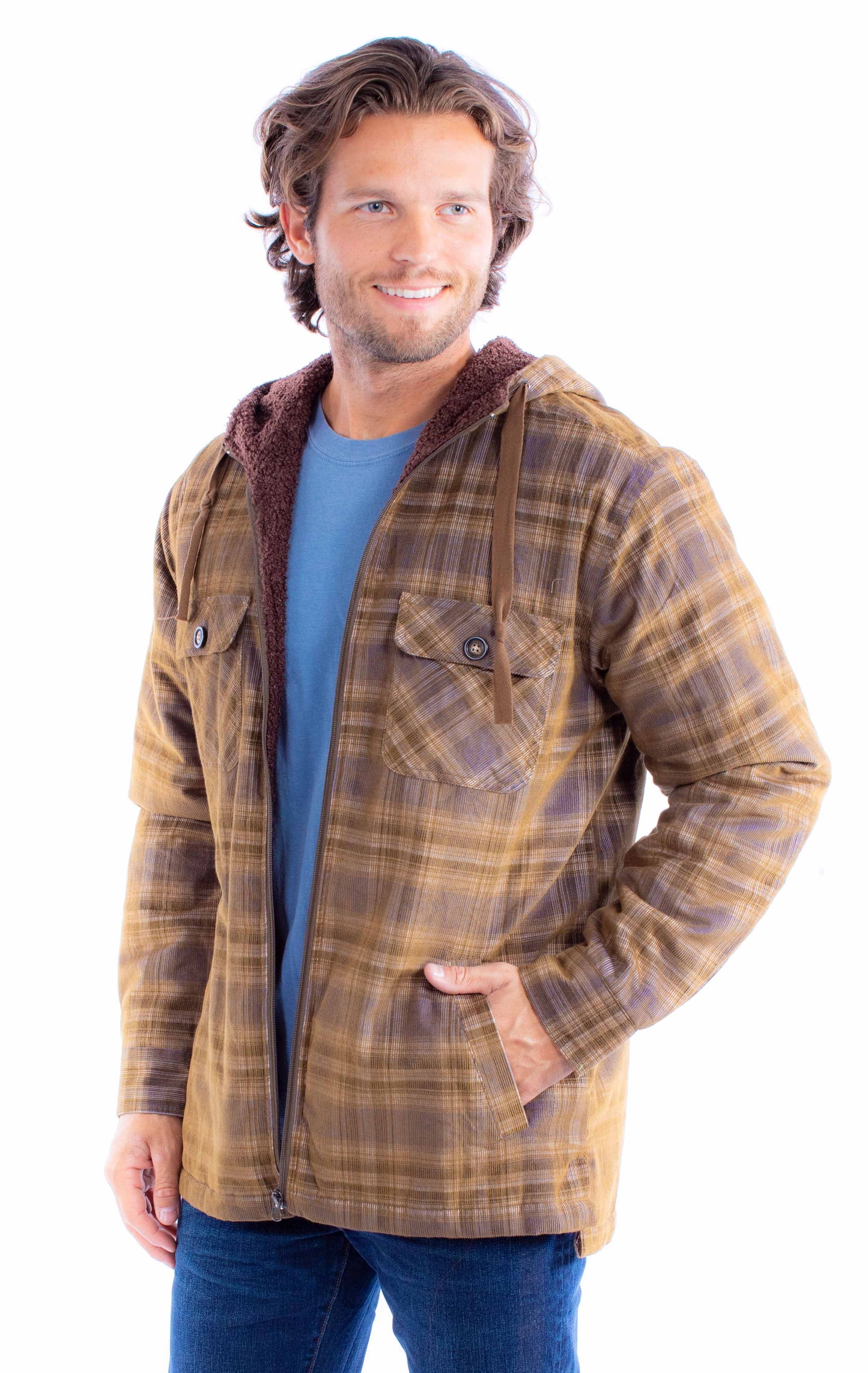 Scully Western Men's Sherpa Lined Plaid Jacket in Navy-Brown