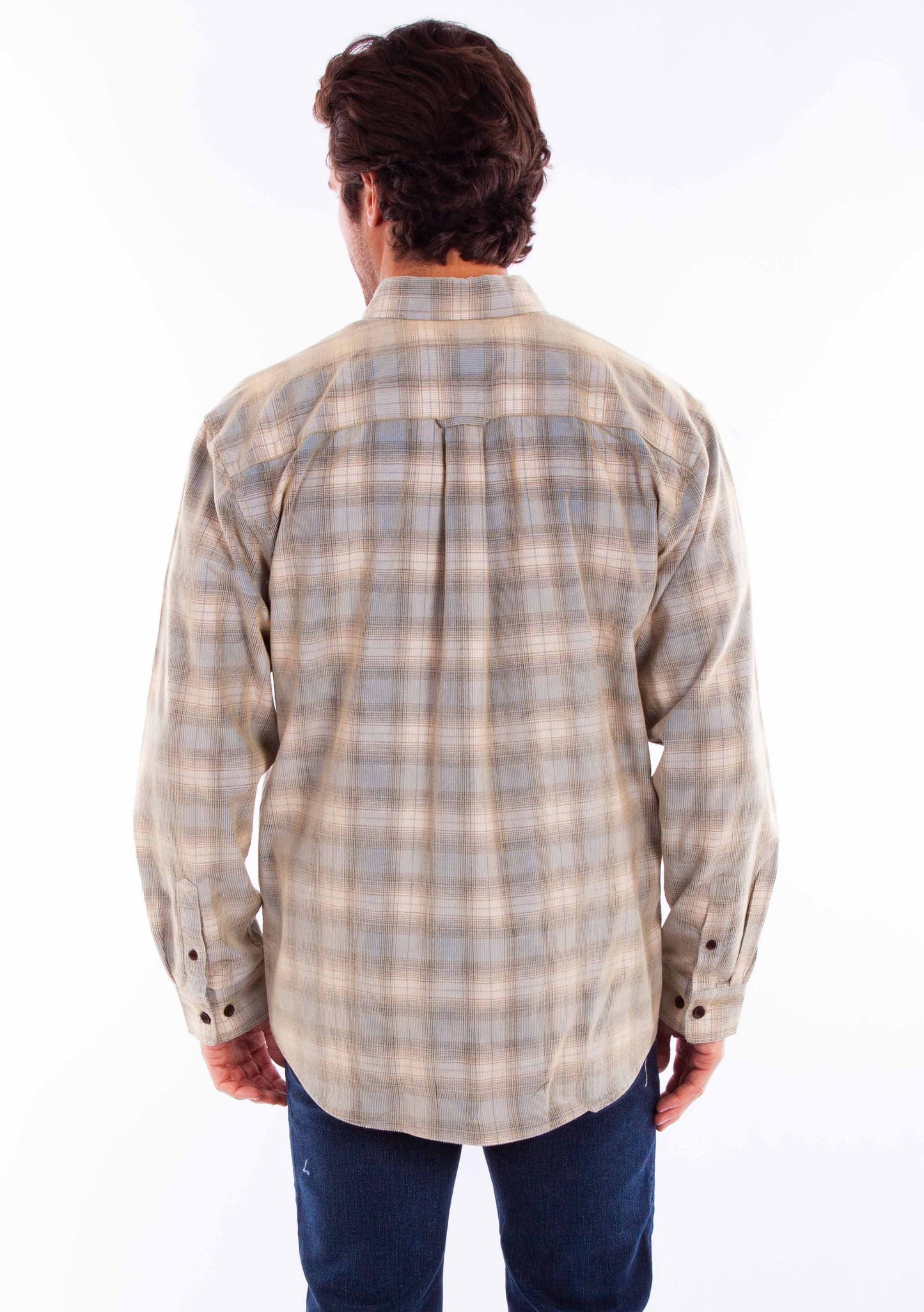 Scully Western Men's Corduroy Plaid Button Blue Tan Shirt in Blue-Tan