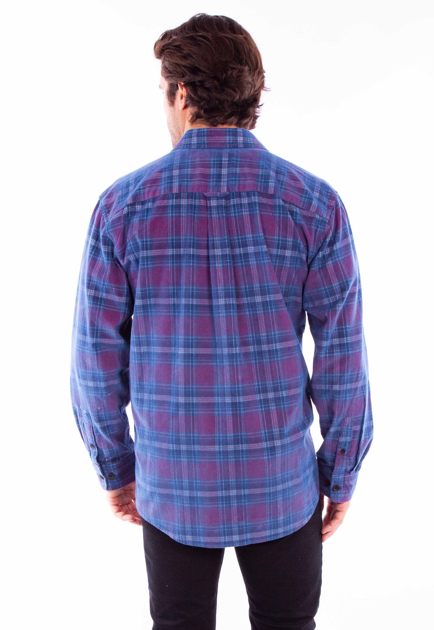 Scully Western Men's Corduroy Plaid Button Shirt in Red-Blue