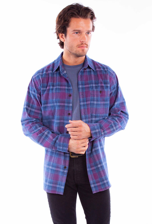 Scully Western Men's Corduroy Plaid Button Shirt in Red-Blue