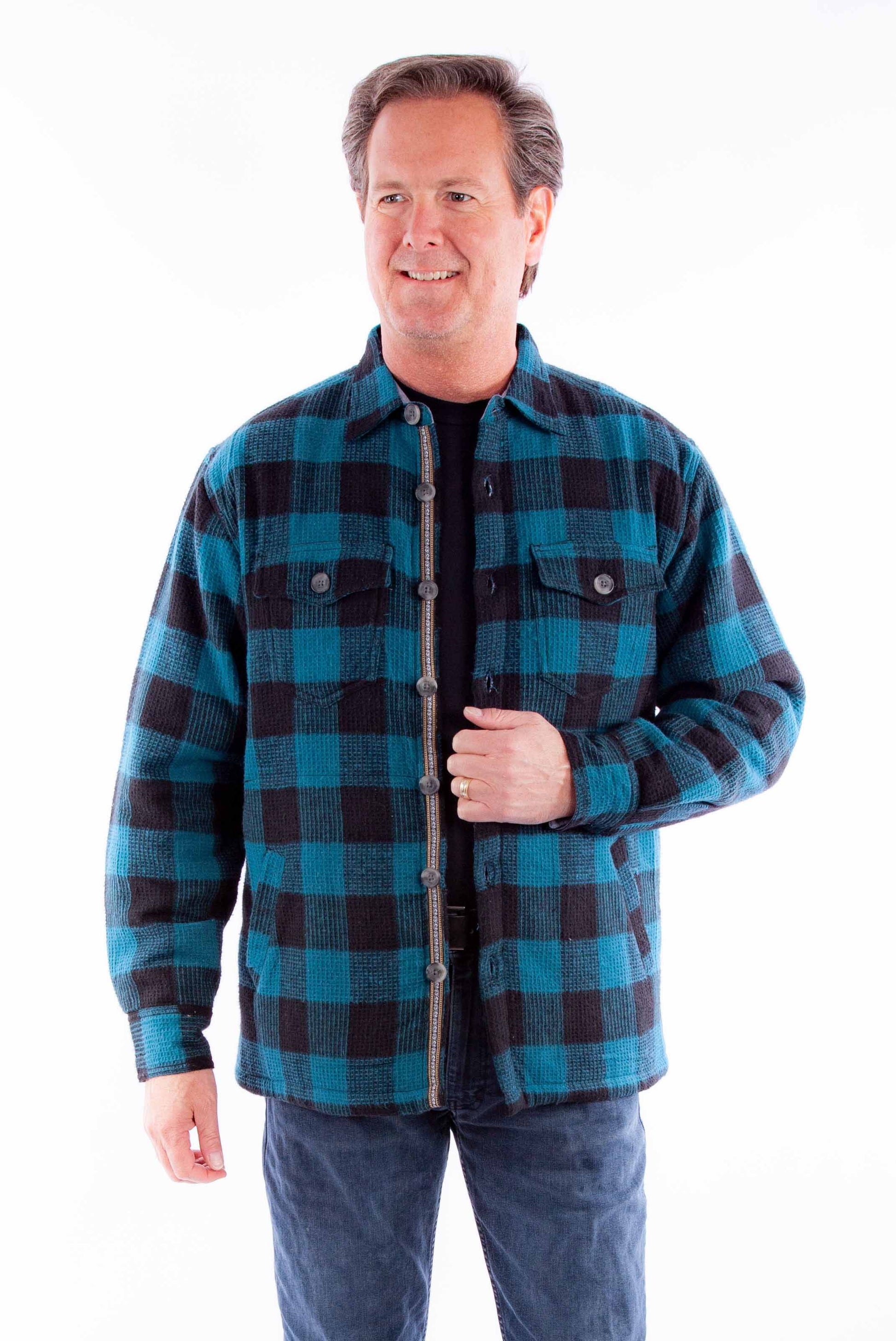 Scully Men's Basketweave Buffalo Check Black Turquoise Cotton Cotton Jacket in Black-Turquoise