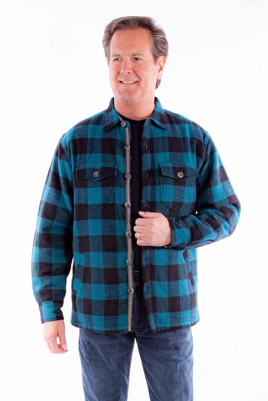 Scully Men's Basketweave Buffalo Check Black Turquoise Cotton Cotton Jacket in Black-Turquoise
