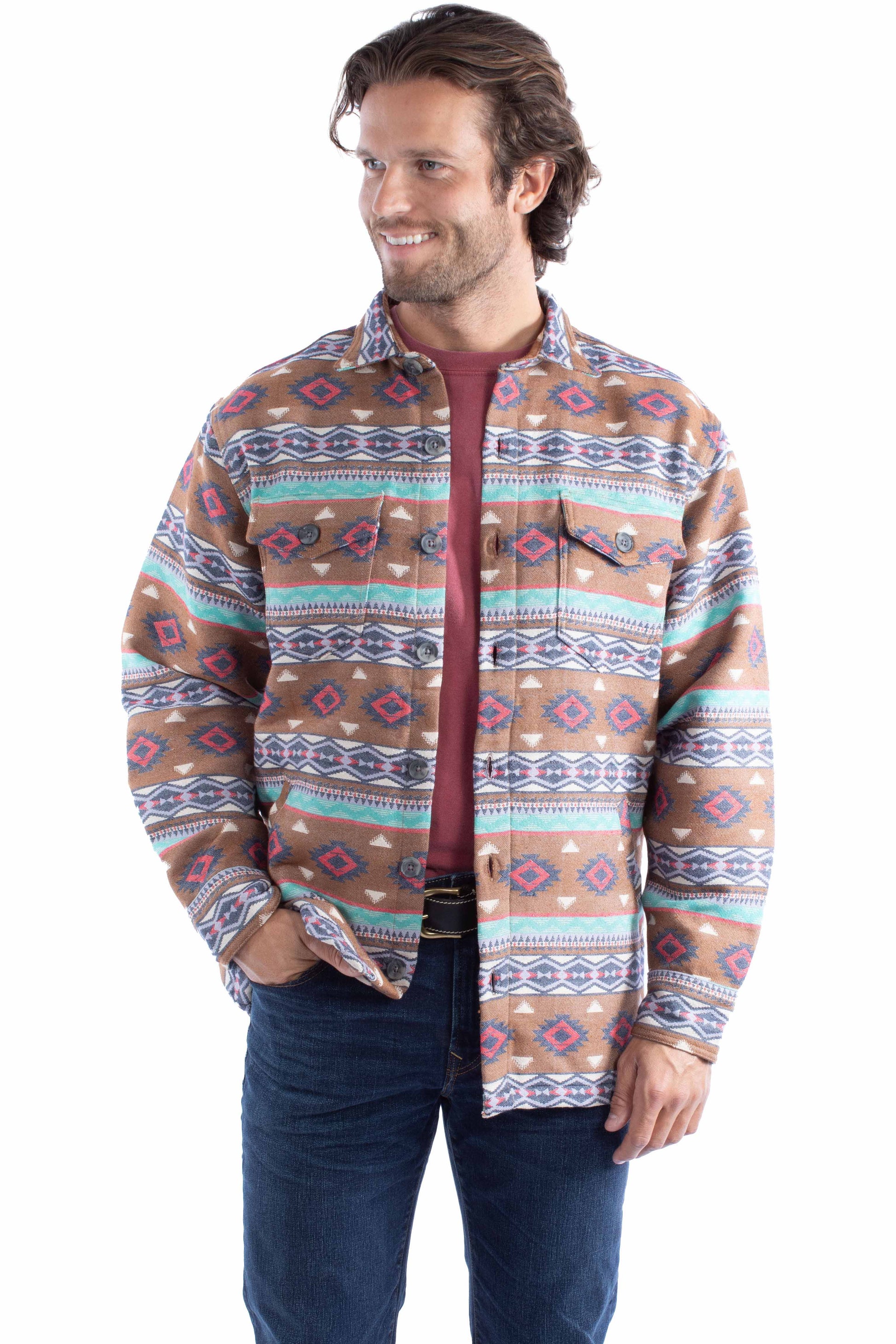 Scully Western Men's South Shirt Cotton Cotton Jacket in Brown