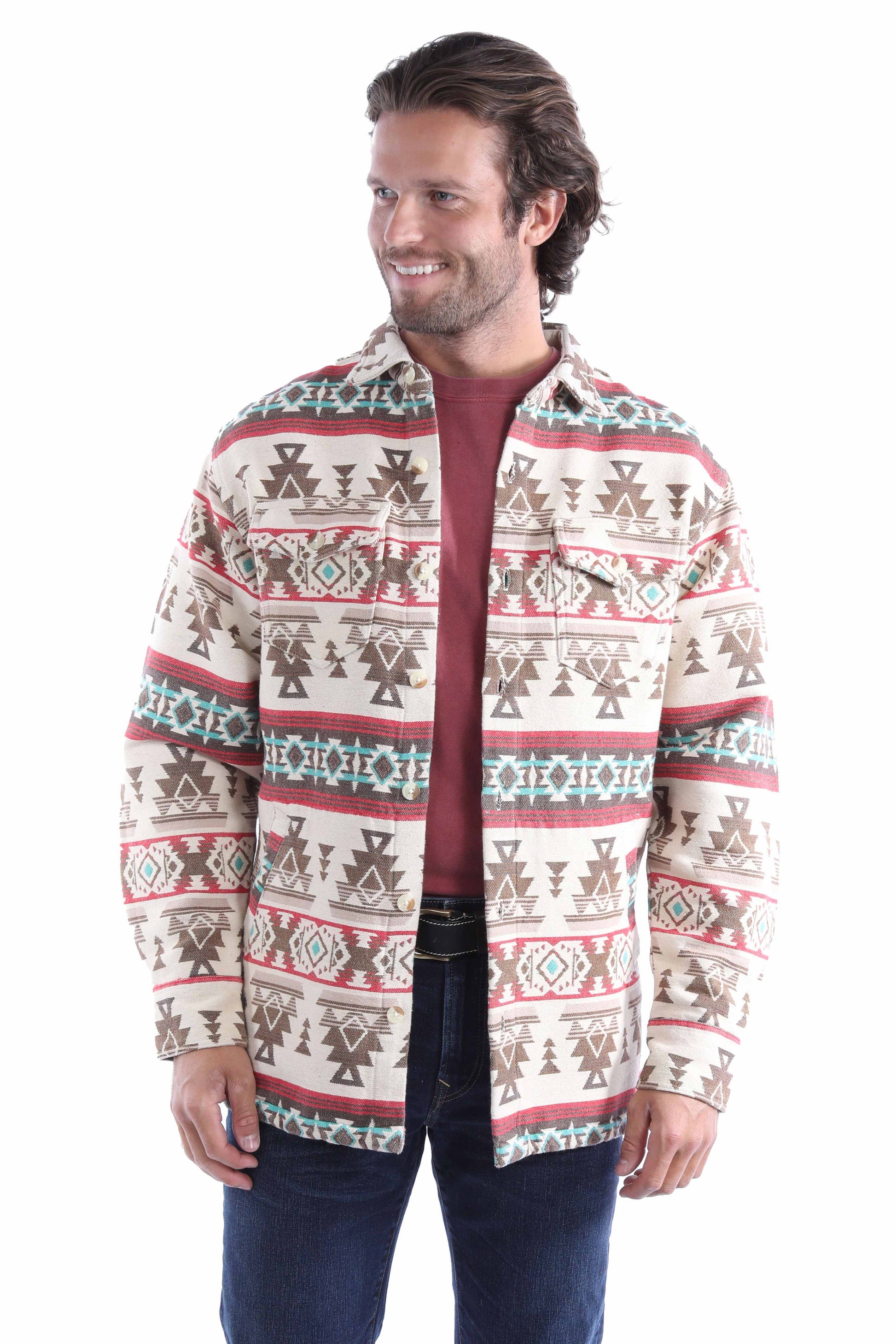 Scully Western Men's South Aztec Shirt Cotton Cotton Jacket in Natural