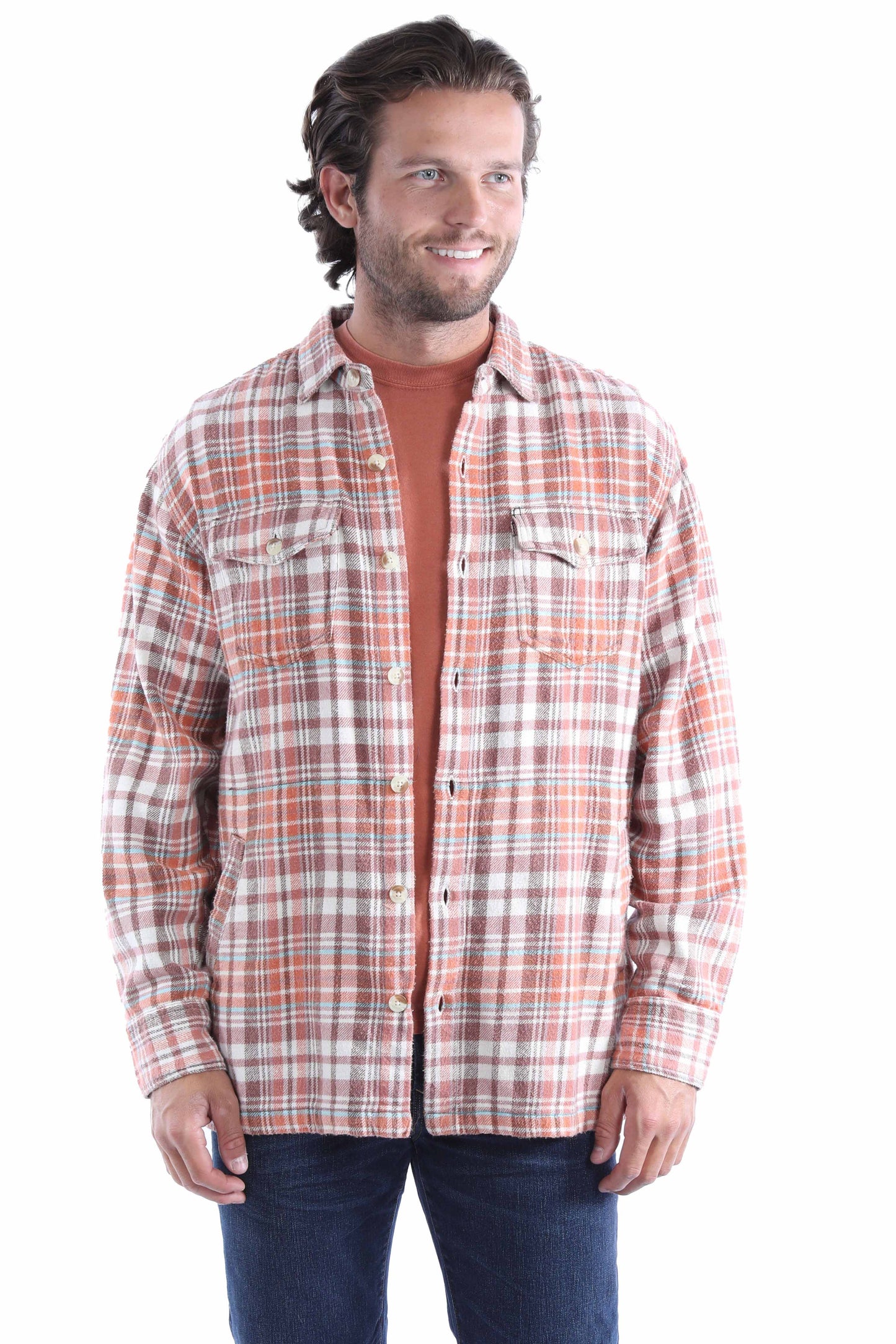 Scully Western Men's Lightweight Flannel Shirt Jac Jacket in Rust