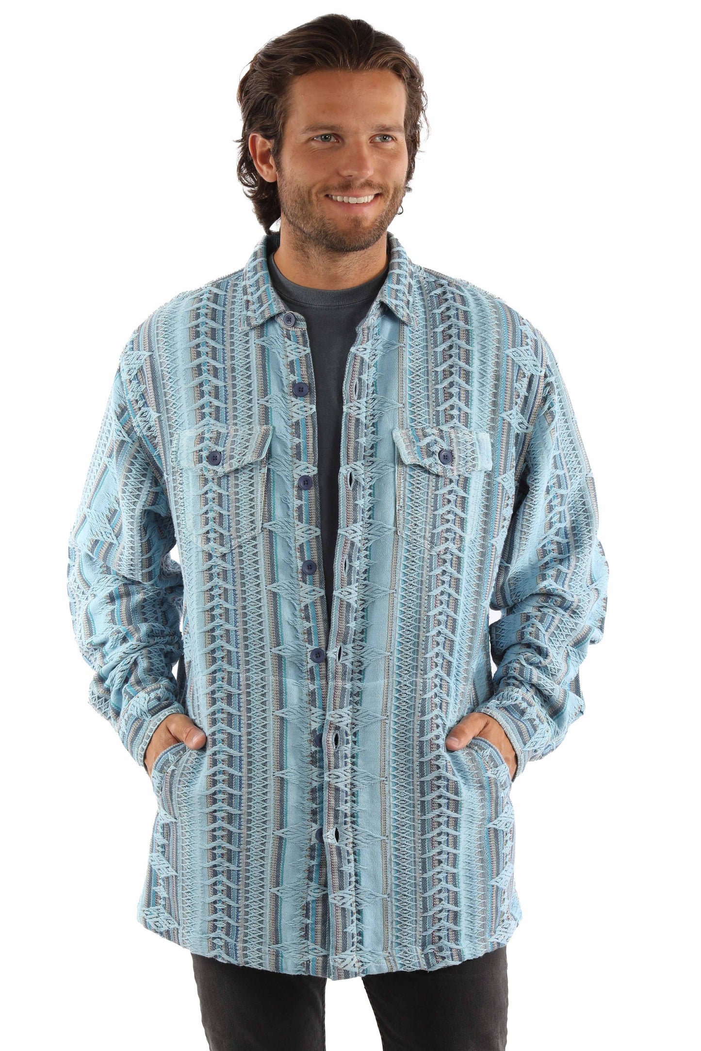Scully Men's Arrow Diamond Jacquard Cotton Shirt in Blue