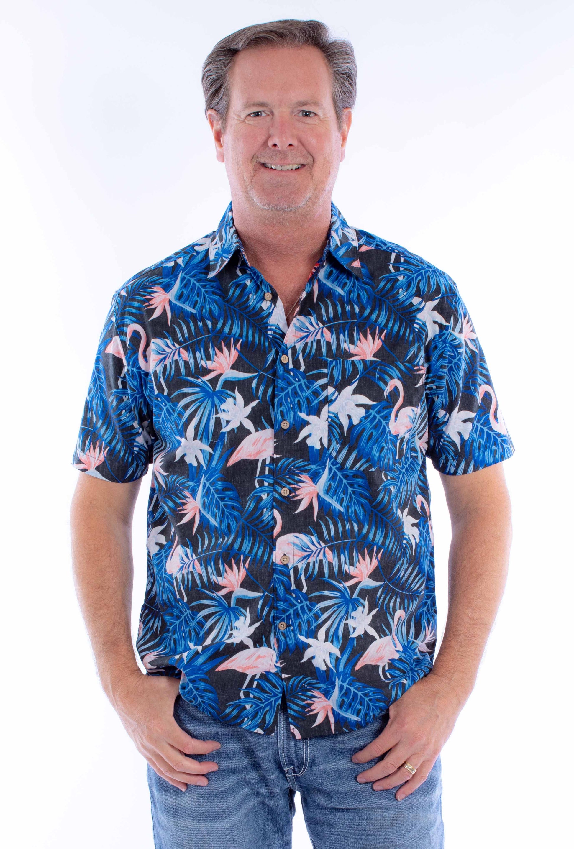 Scully Western Men's Flamingos Ferns Button Shirt in Black