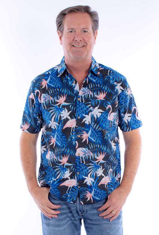Scully Western Men's Flamingos Ferns Button Shirt in Black