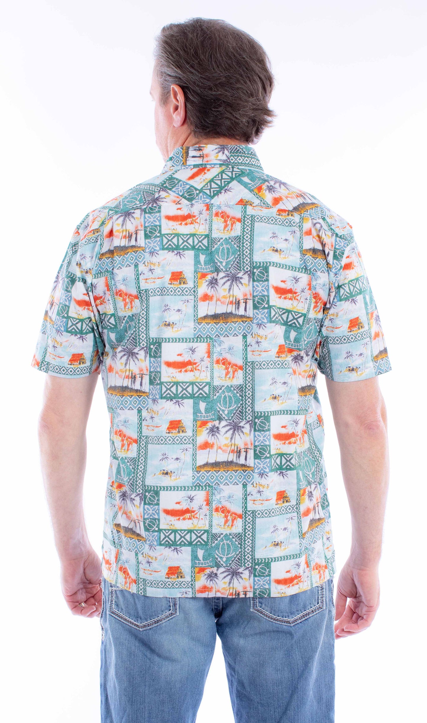 Scully Western Men's Hawaiian Images Button Shirt in Pine