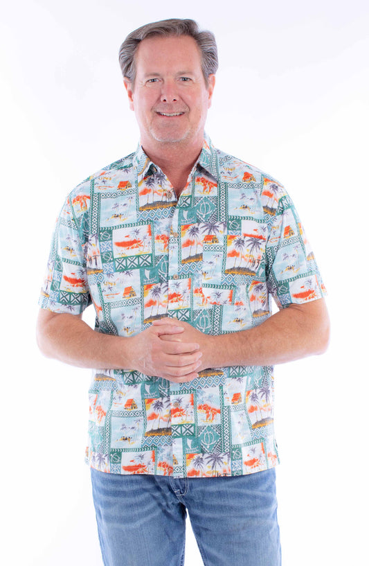 Scully Western Men's Hawaiian Images Button Shirt in Pine