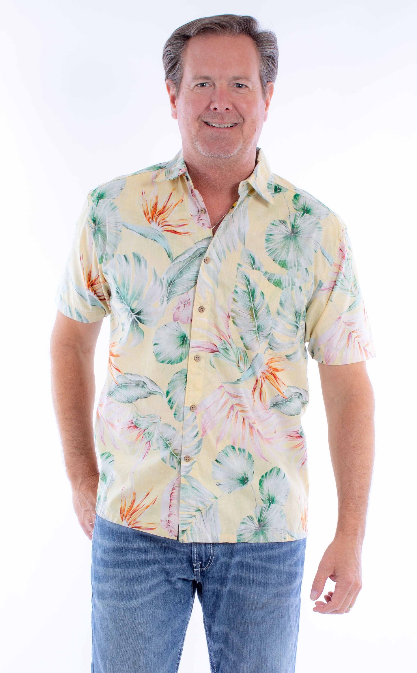 Scully Western Men's Hawaiian Print Button Shirt in Yellow