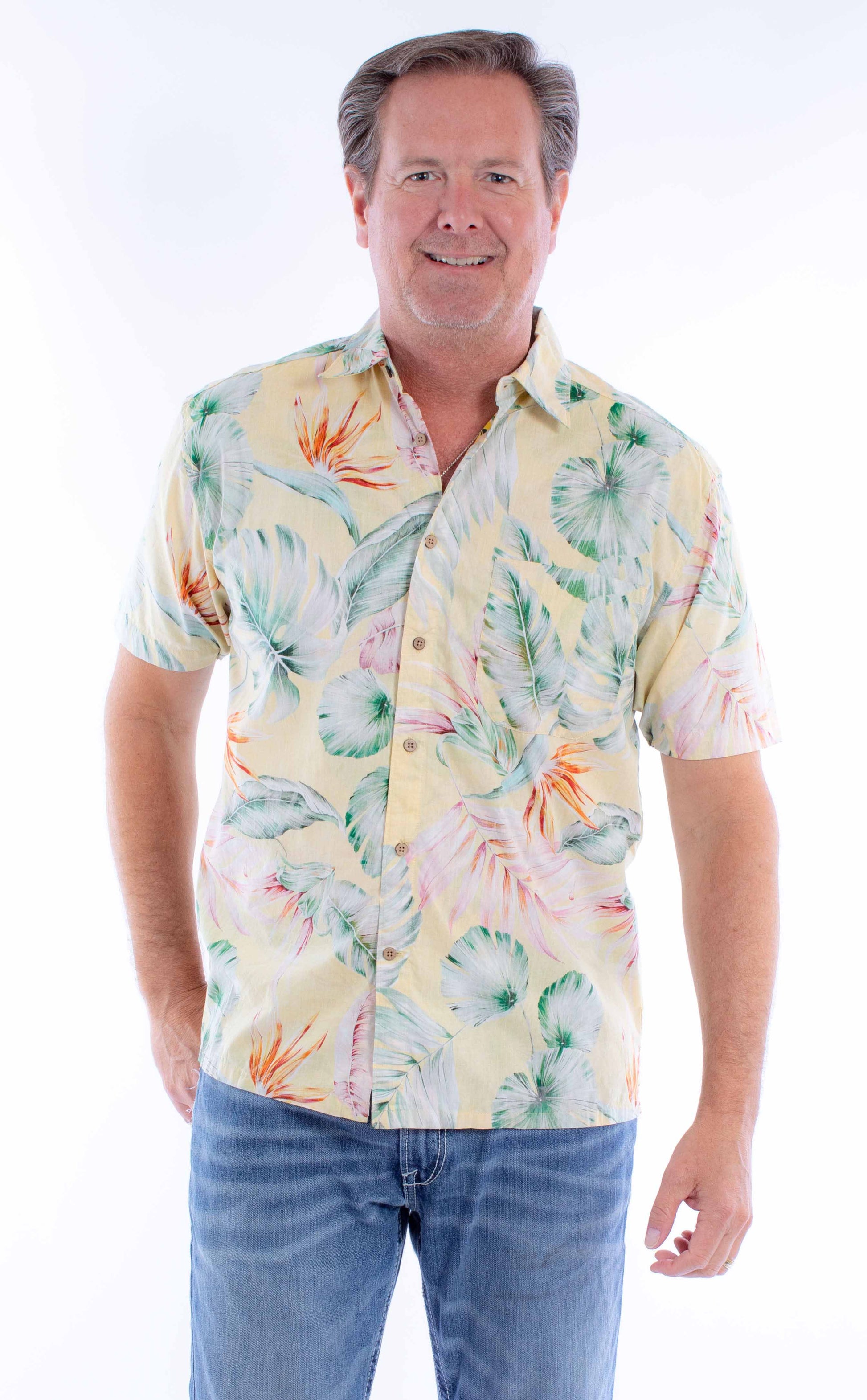 Scully Western Men's Hawaiian Print Button Shirt in Yellow