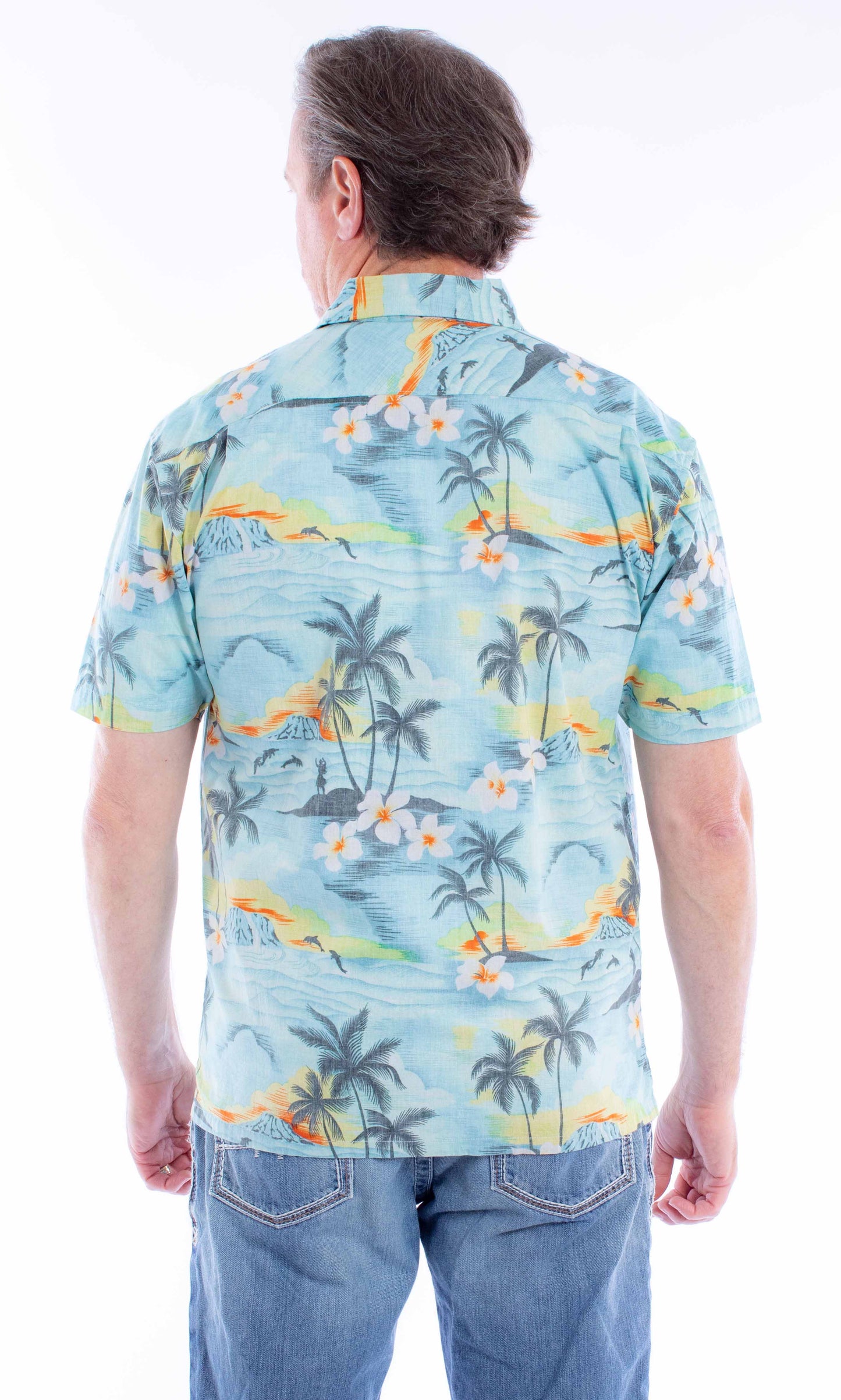 Scully Western Men's Hawaiian Print Button Shirt in Aqua