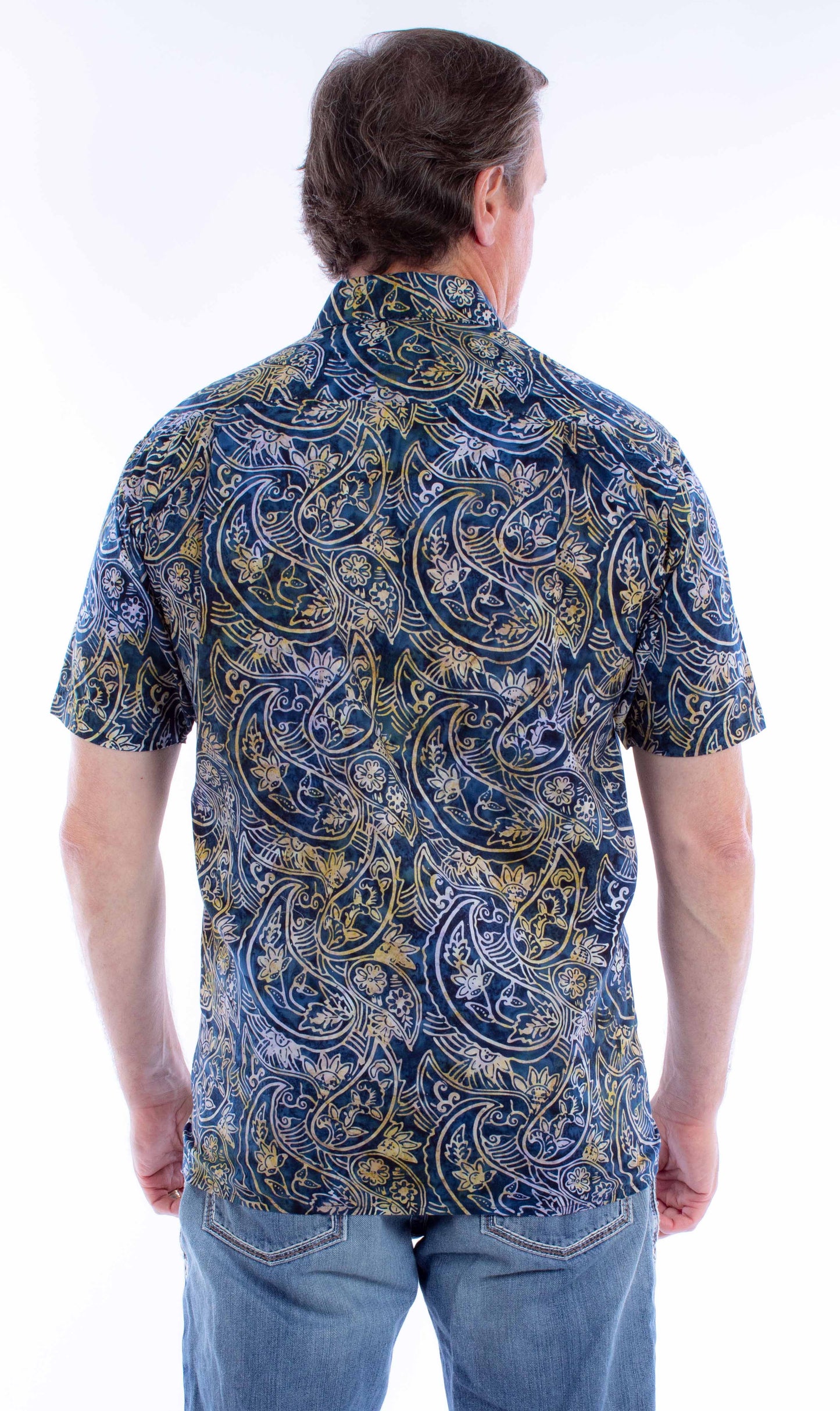 Scully Western Men's Batik Paisley Print Shirt in Navy