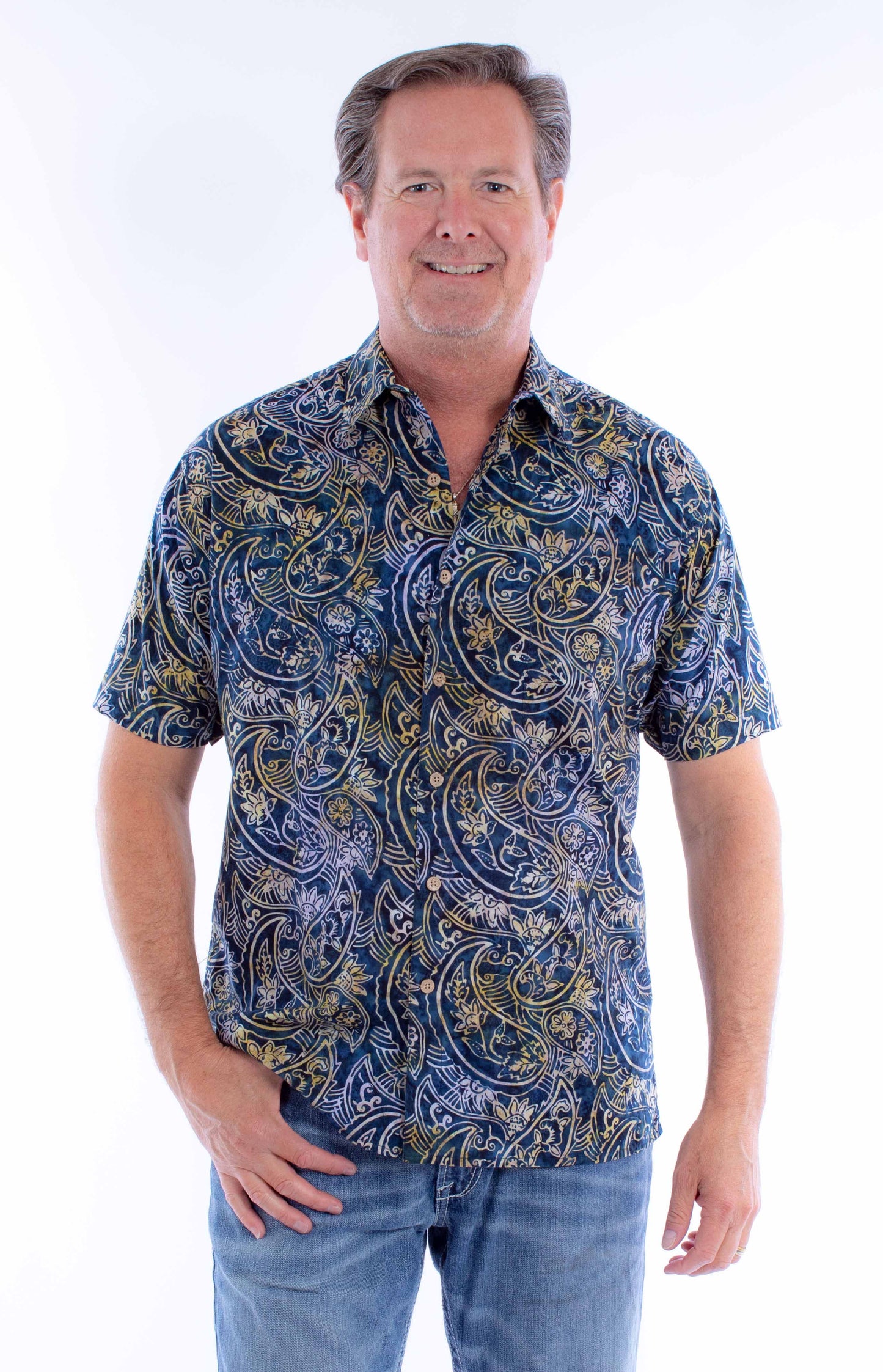 Scully Western Men's Batik Paisley Print Shirt in Navy