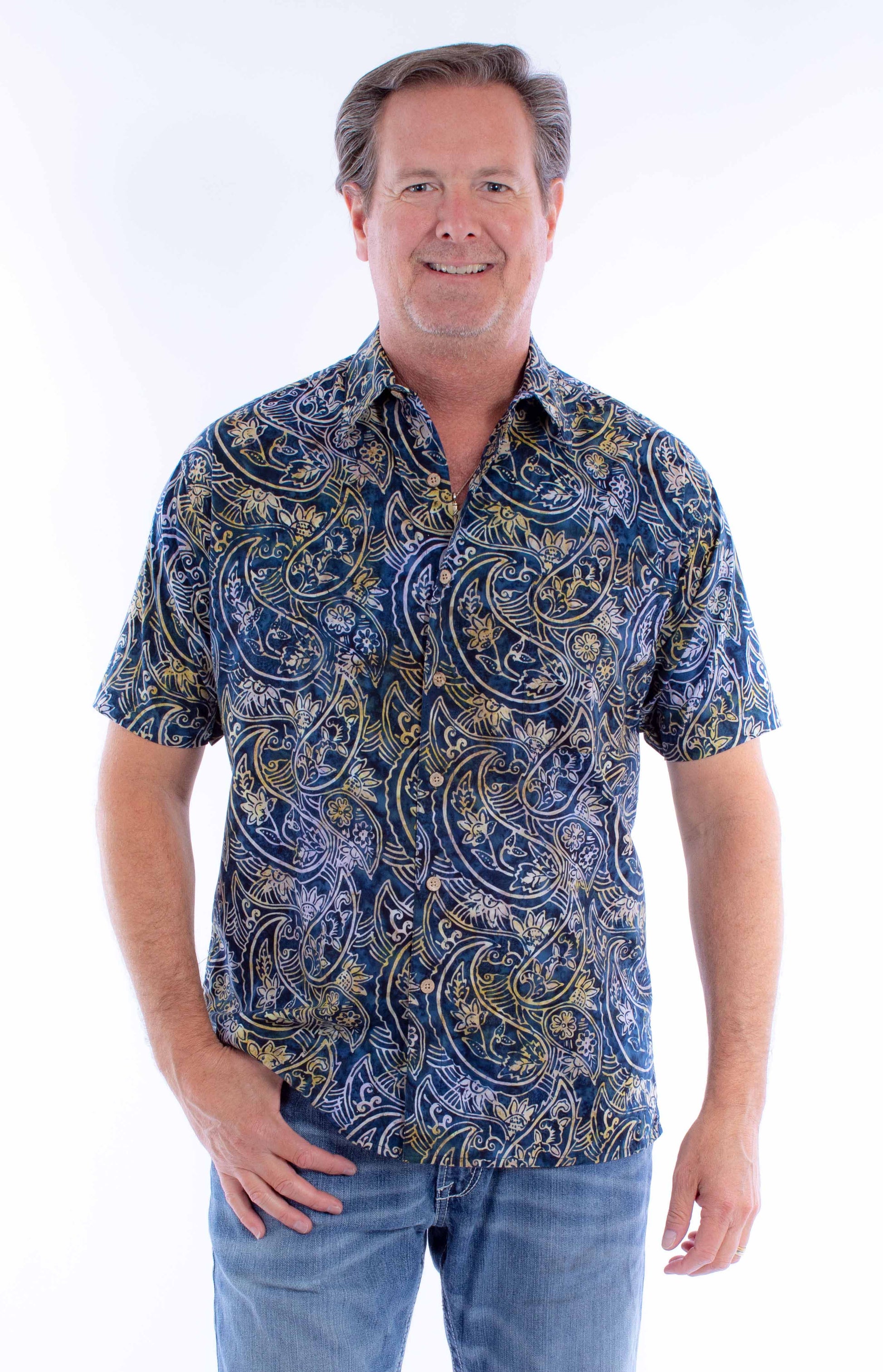 Scully Western Men's Batik Paisley Print Shirt in Navy