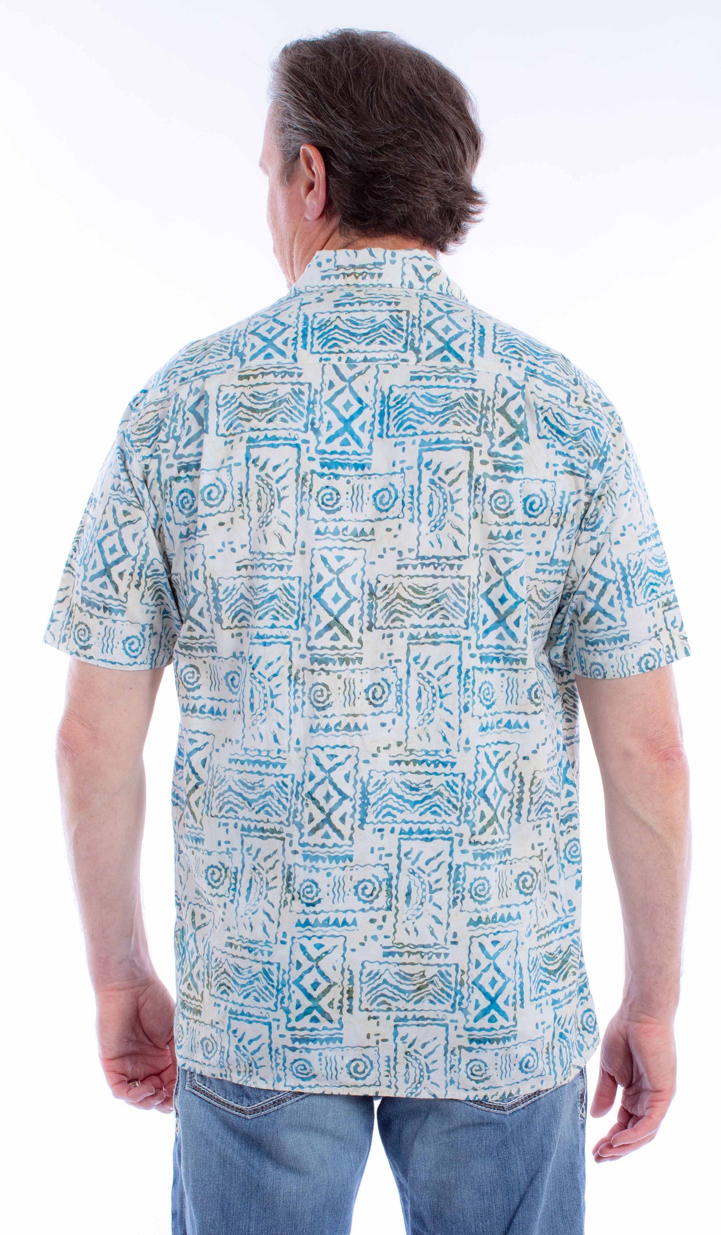 Scully Western Men's Batik Allover Print Shirt in Off White