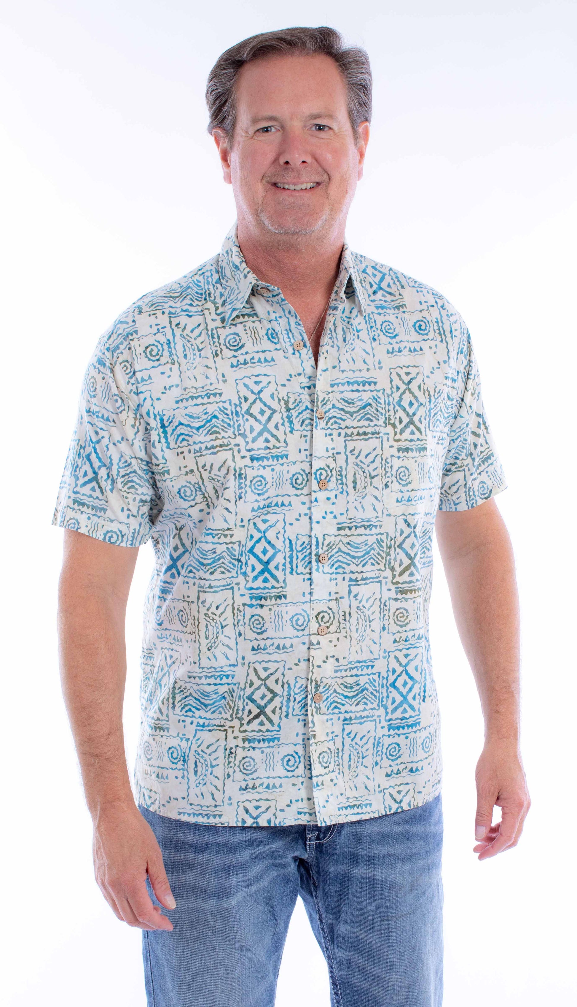 Scully Western Men's Batik Allover Print Shirt in Off White