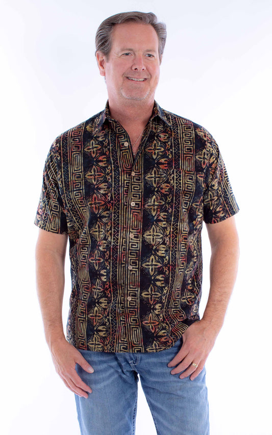 Scully Western Men's Batik Allover Print Shirt in Black