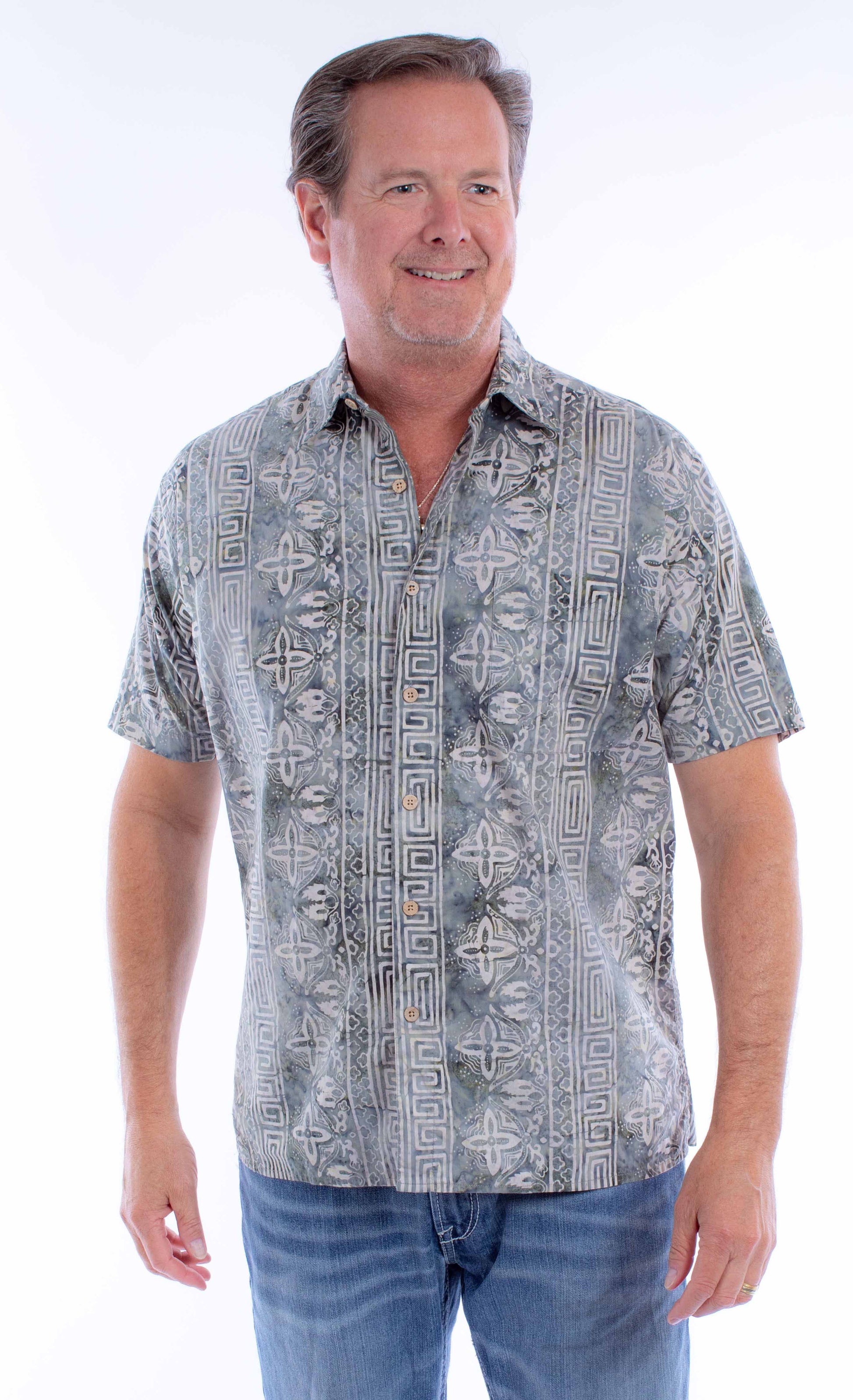 Scully Western Men's Batik Allover Print Shirt in Denim