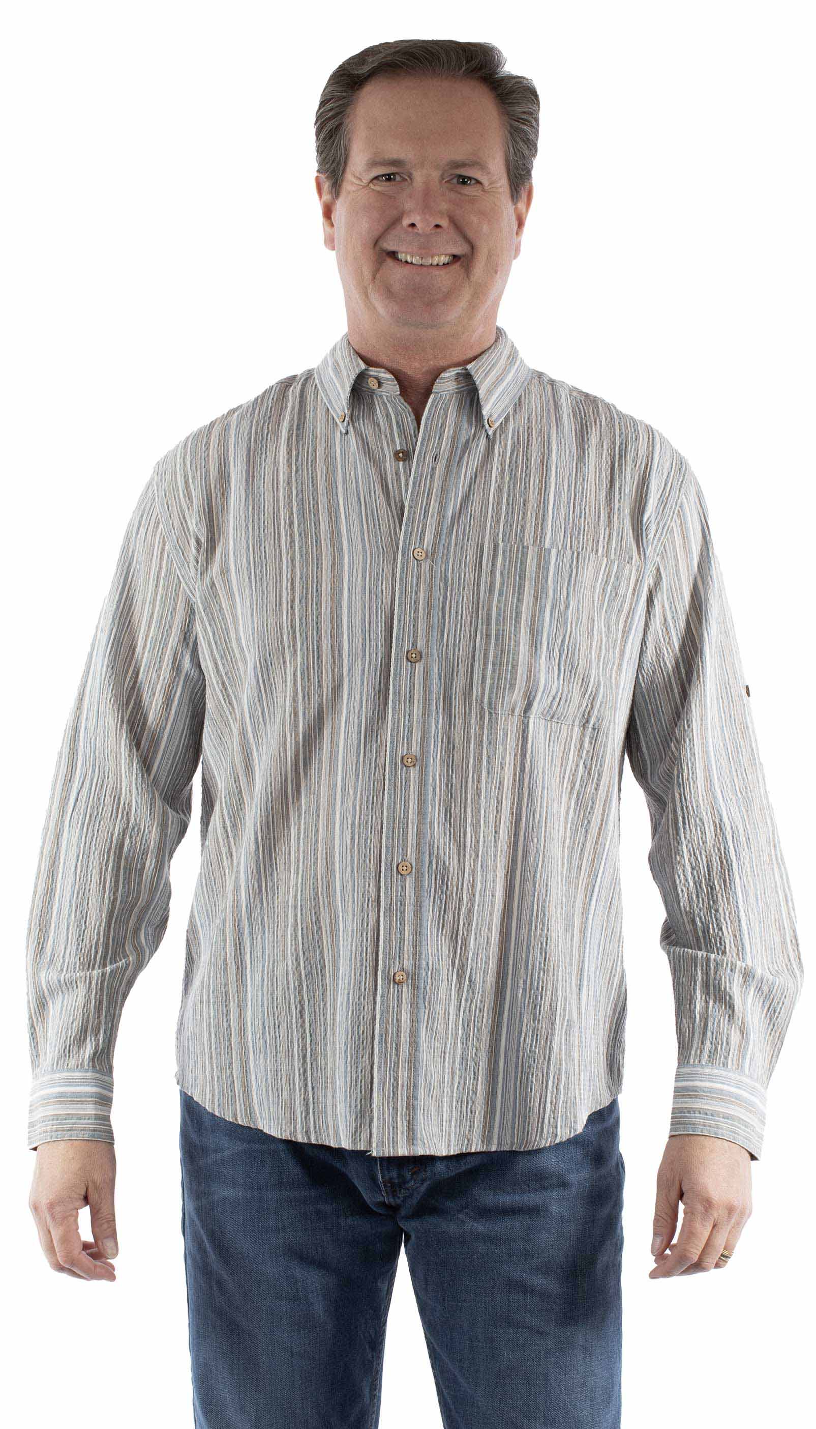 Scully Western Men's Long Sleeve Stripe Seersucker Shirt in Blue
