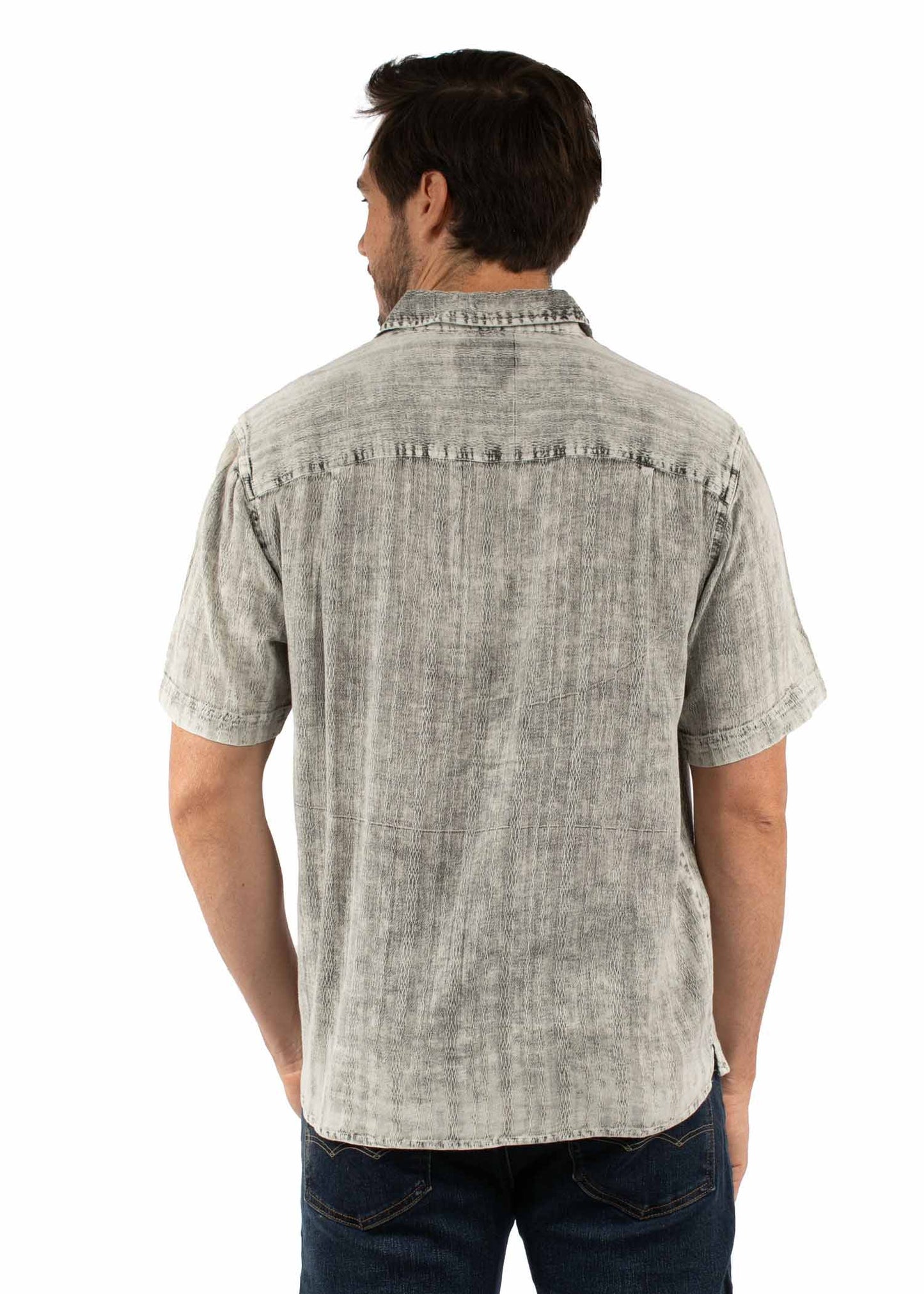 Scully Men's Overdyed Acid Wash Cotton Shirt in Charcoal