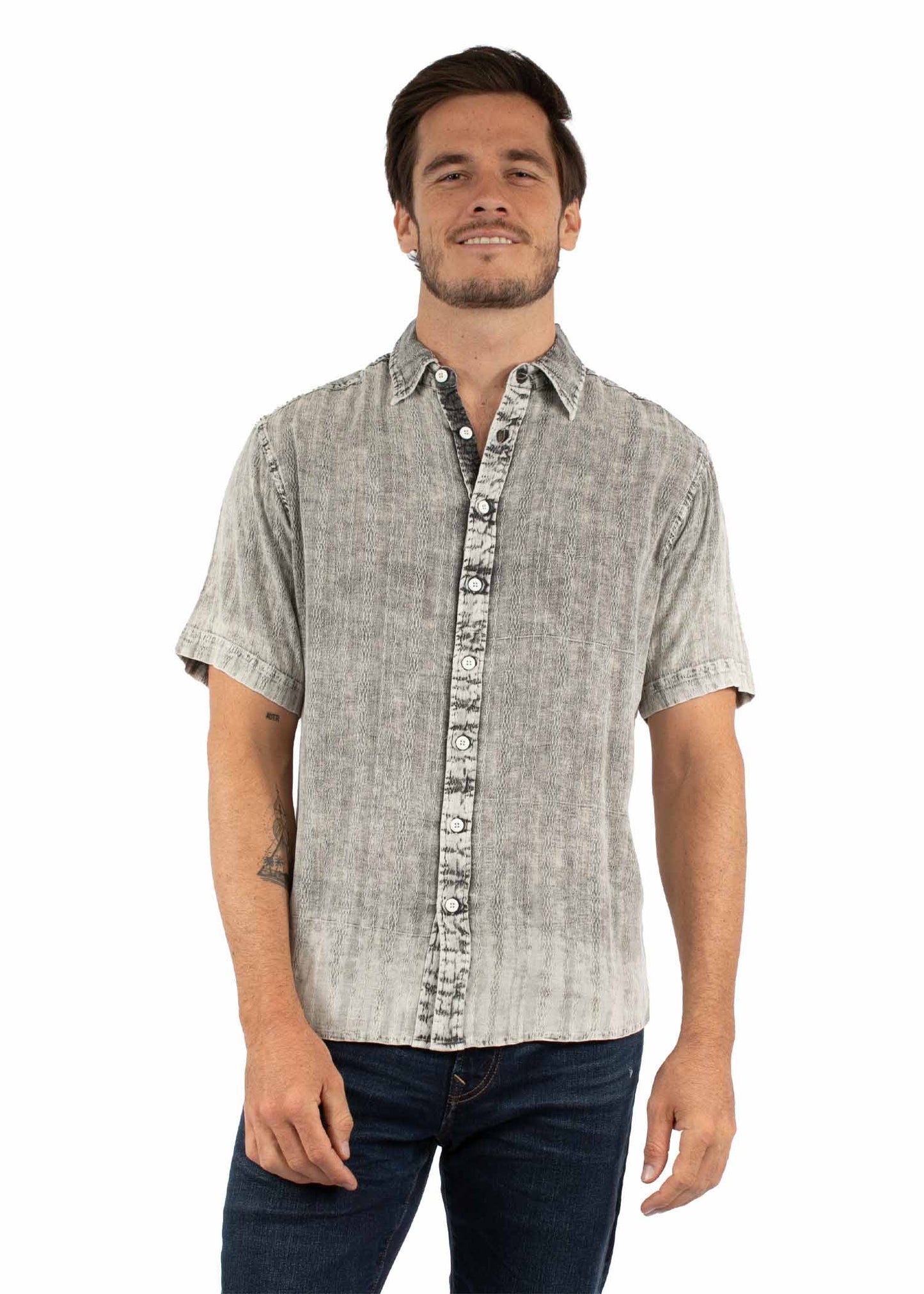 Scully Men's Overdyed Acid Wash Cotton Shirt in Charcoal