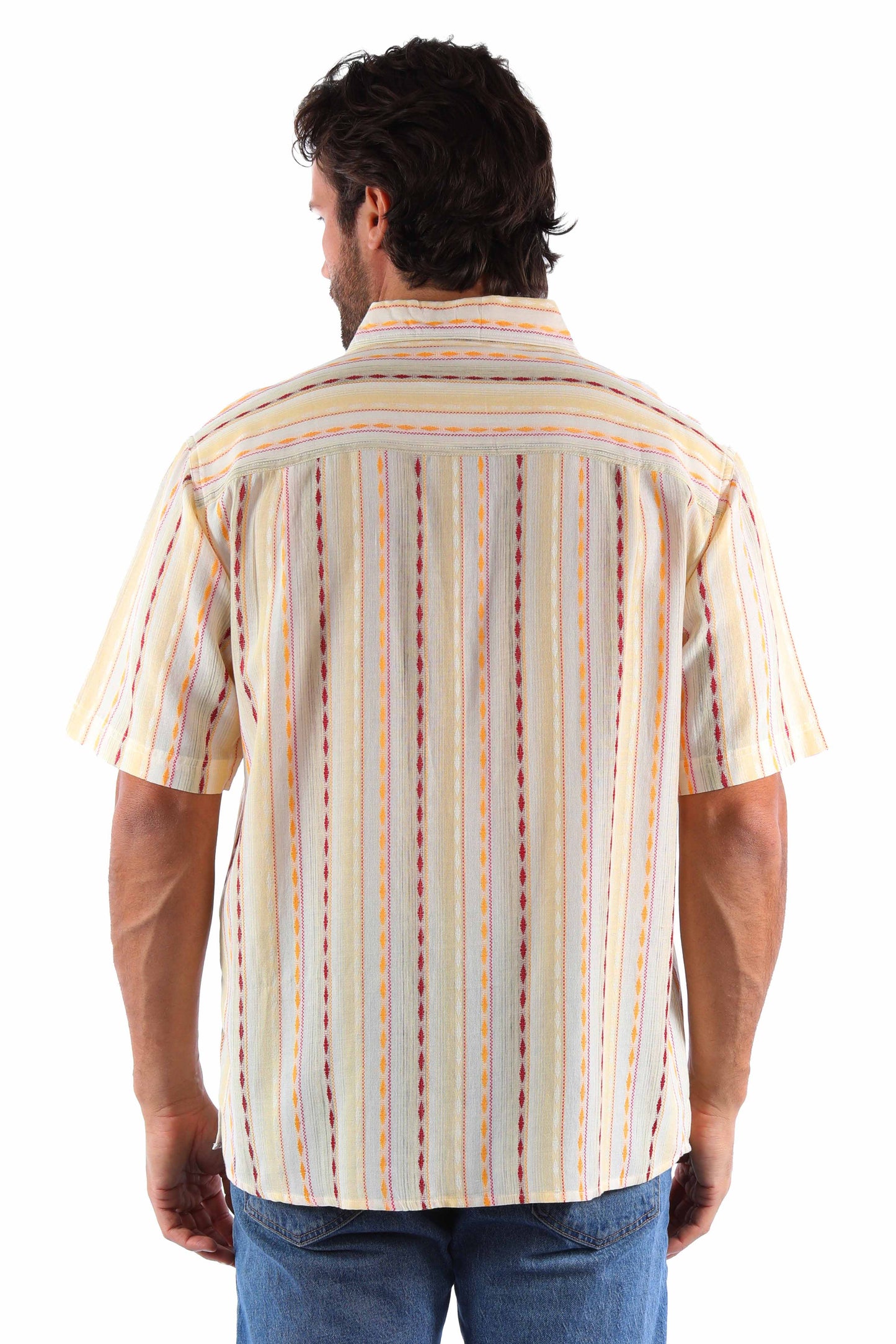 Scully Men's Jacquard Southwest Stripe Cotton Shirt in Cream