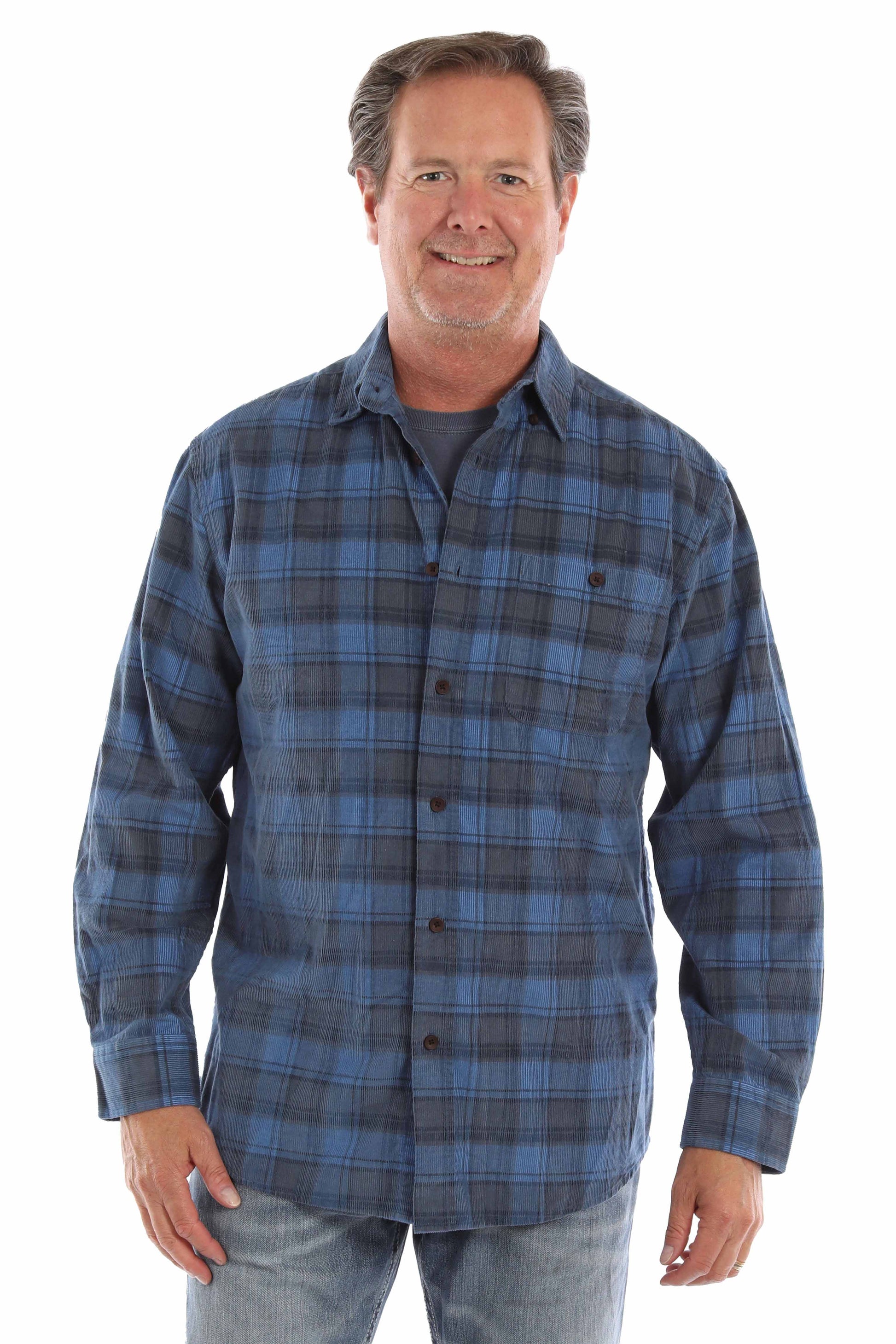 Scully Men's Corduroy Plaid Color Shirt in Blue