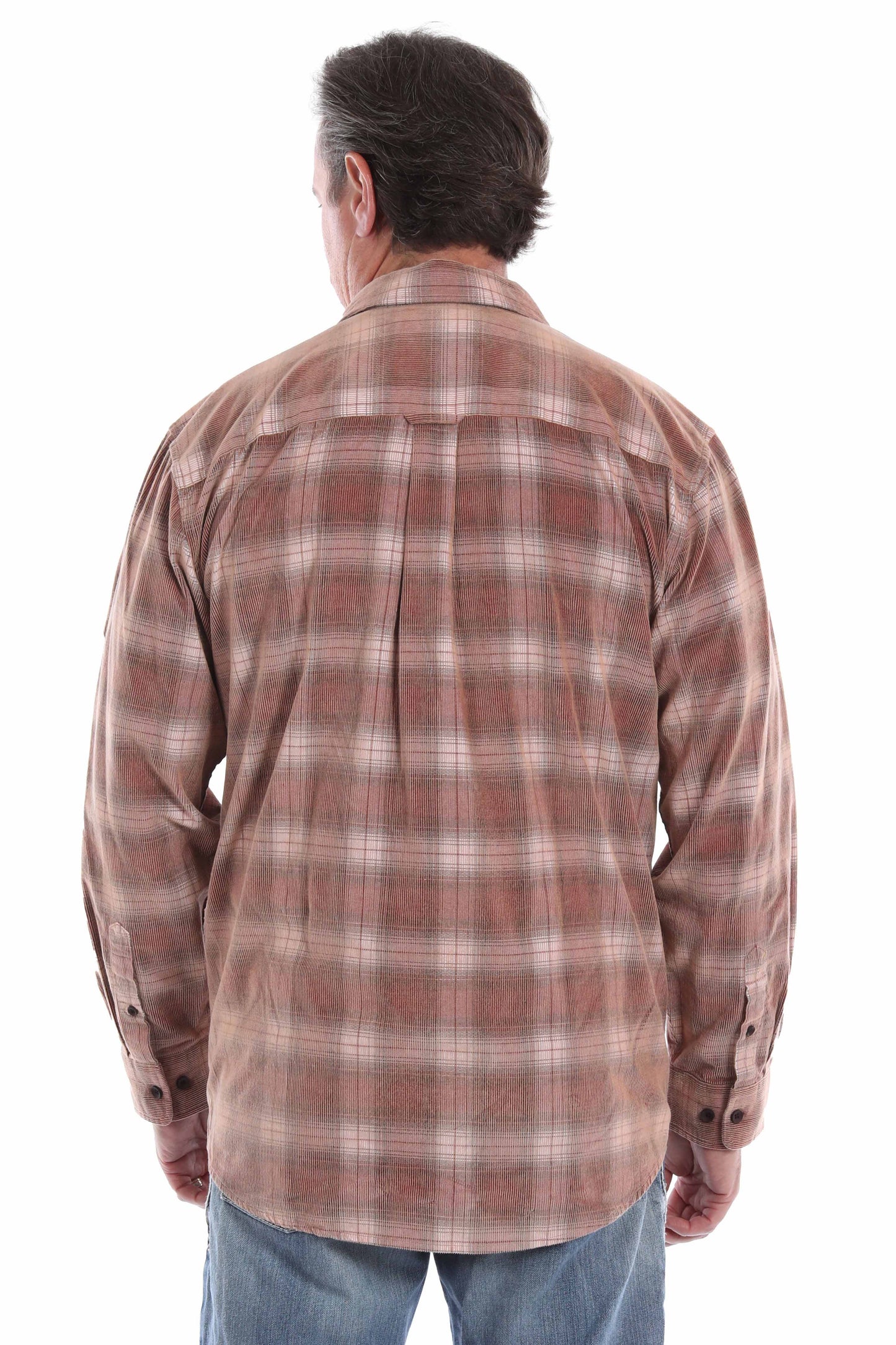 Scully Men's Corduroy Plaid Color Shirt in Russet