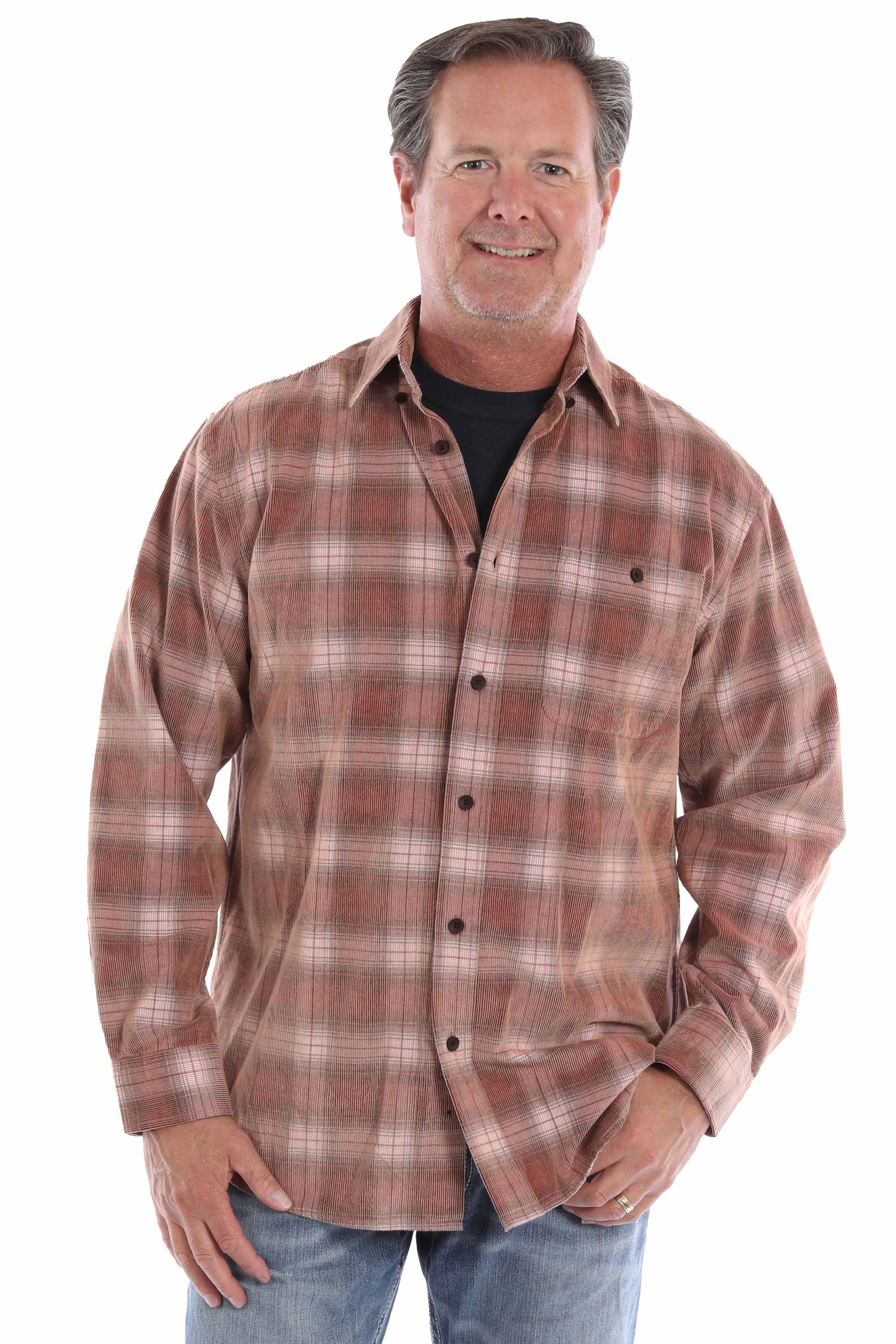 Scully Men's Corduroy Plaid Color Shirt in Russet