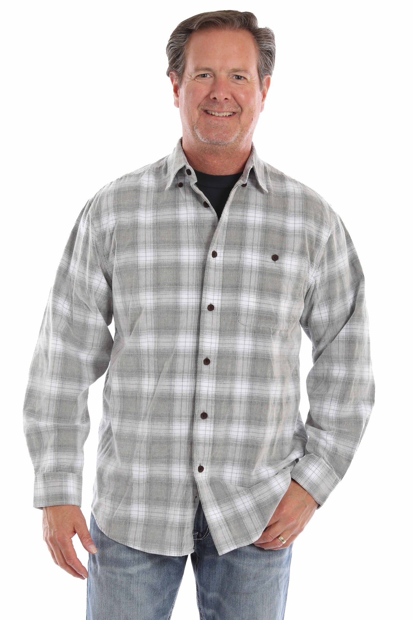 Scully Men's Corduroy Plaid Color Black White Shirt in Black-White